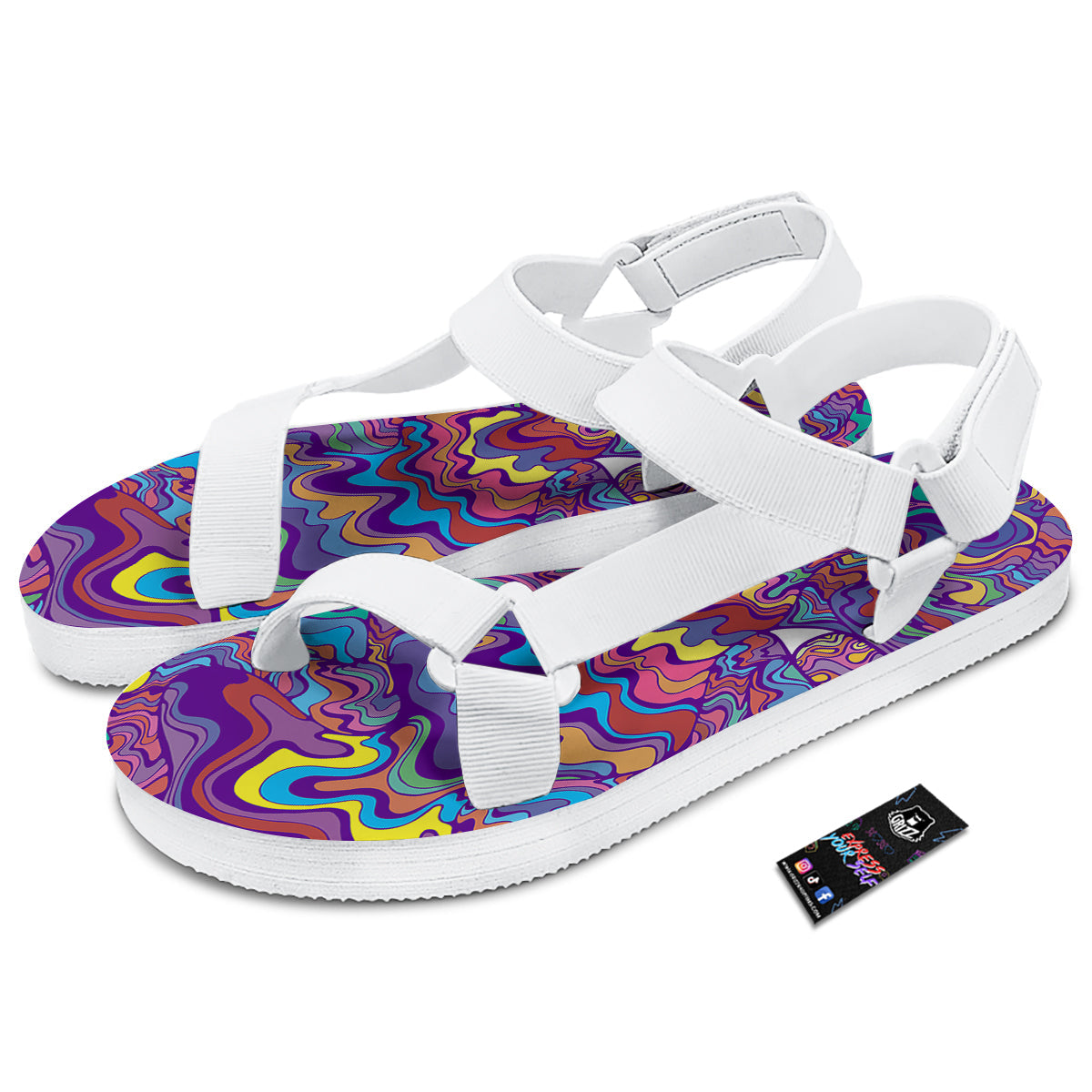Rave Trippy Print White Open Toe Sandals-grizzshop