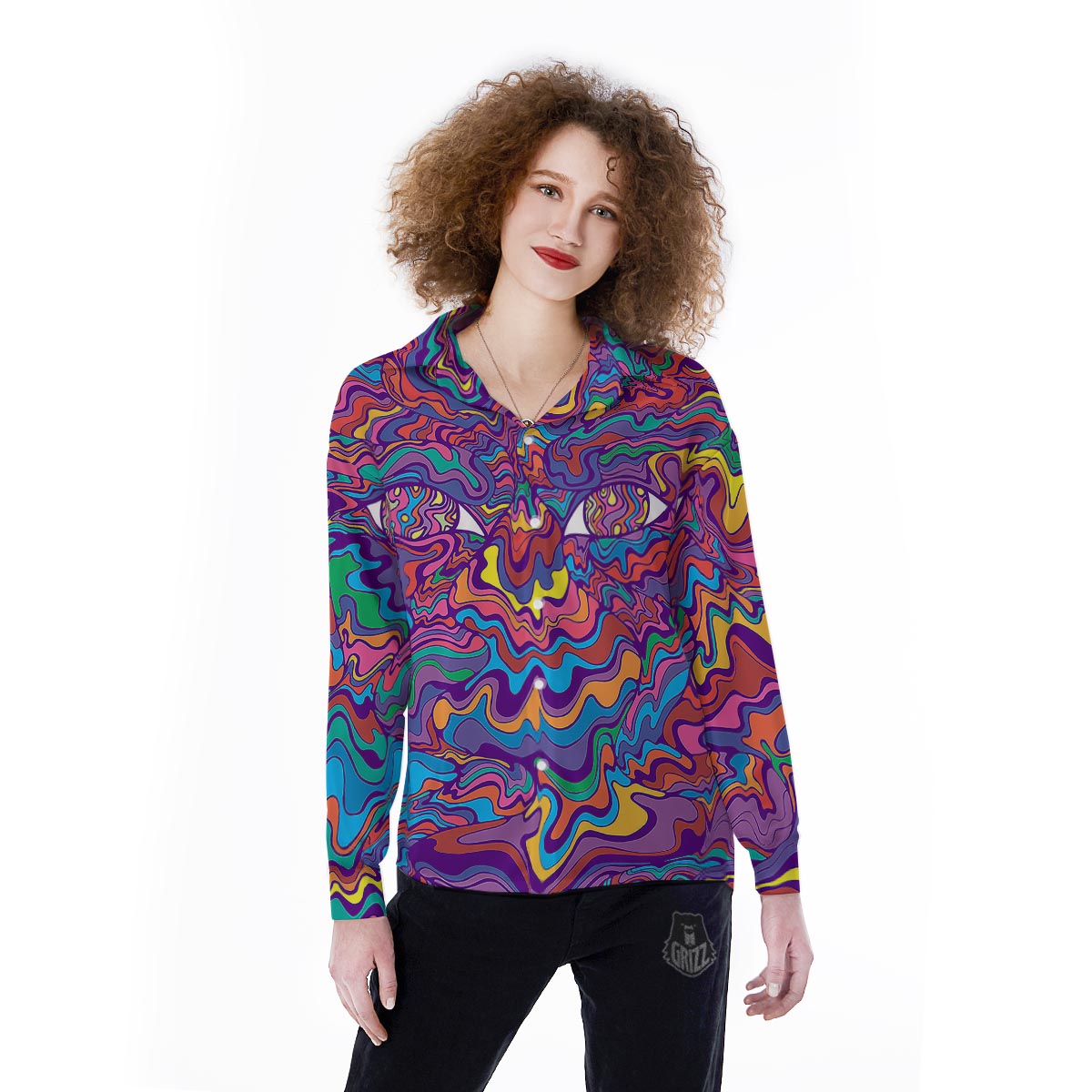 Rave Trippy Print Women's Long Sleeve Shirts-grizzshop