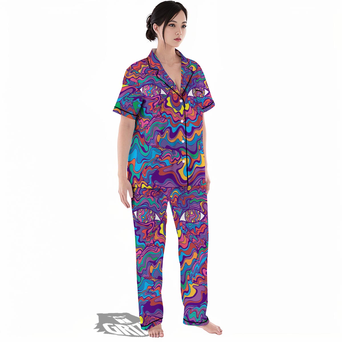 Rave Trippy Print Women's Pajamas Set-grizzshop