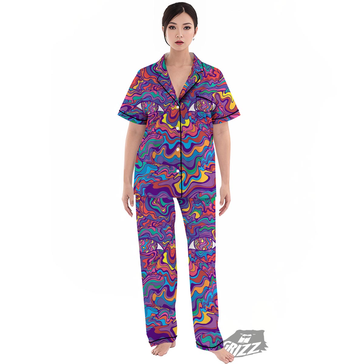 Rave Trippy Print Women's Pajamas Set-grizzshop