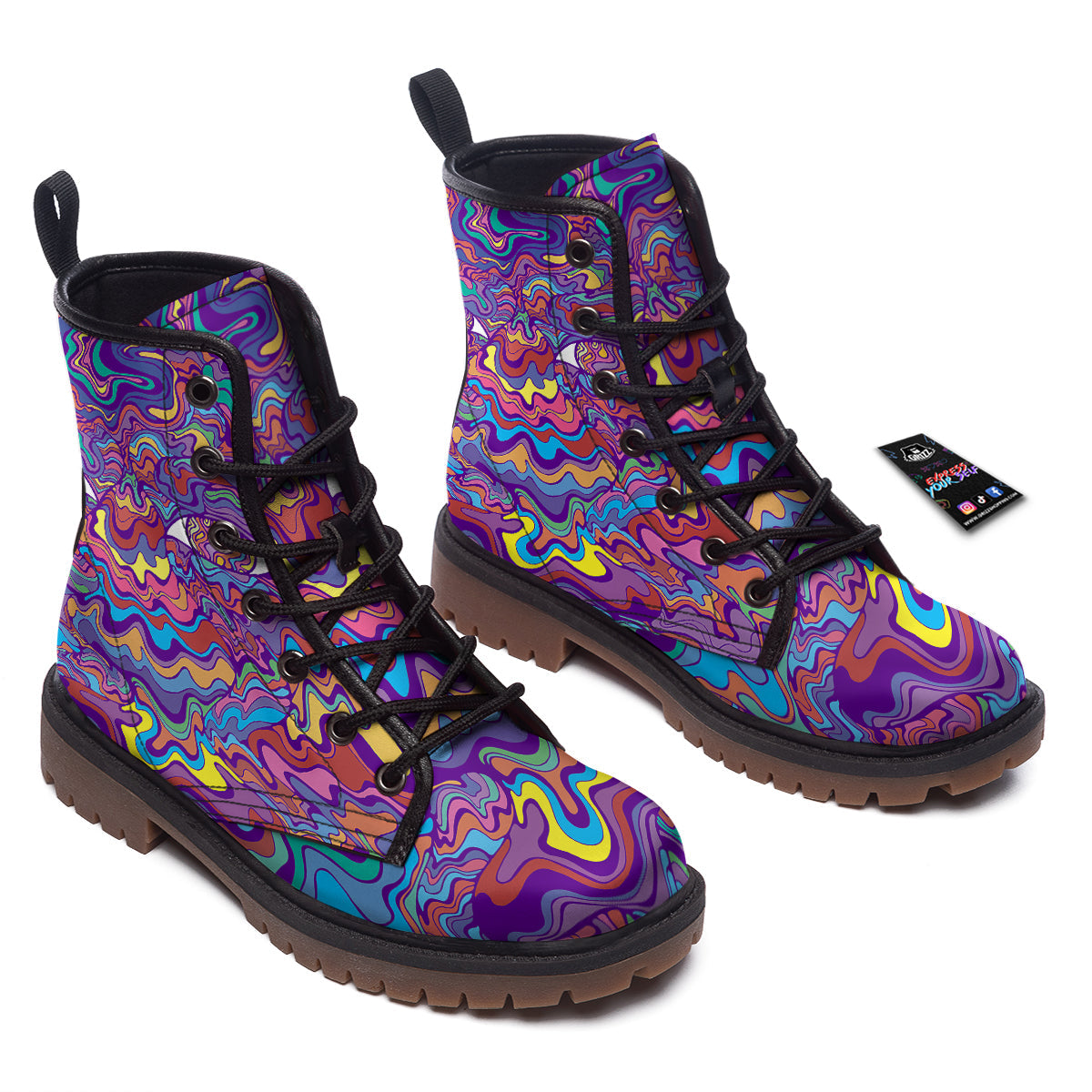 Rave Trippy Print Work Boots-grizzshop