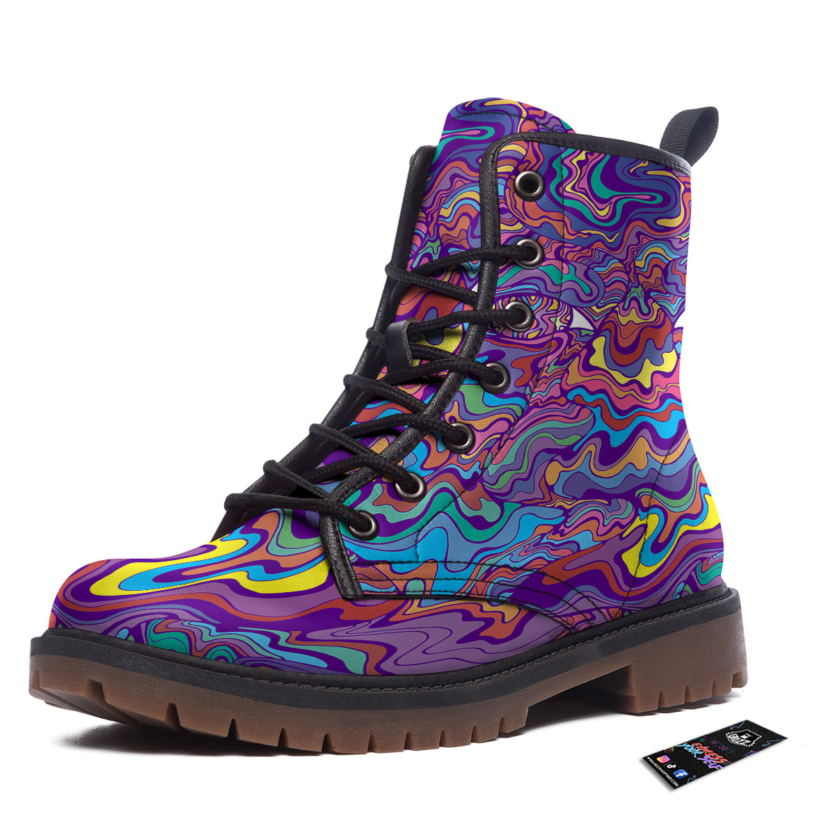 Rave Trippy Print Work Boots-grizzshop