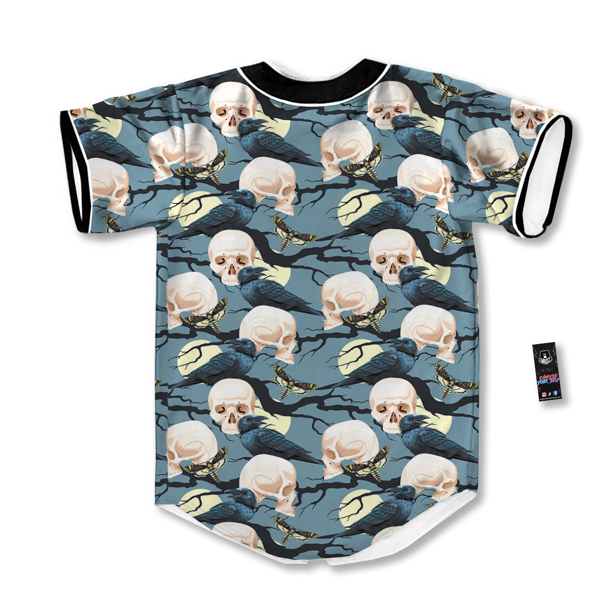 Raven Skull Print Pattern Baseball Jersey-grizzshop
