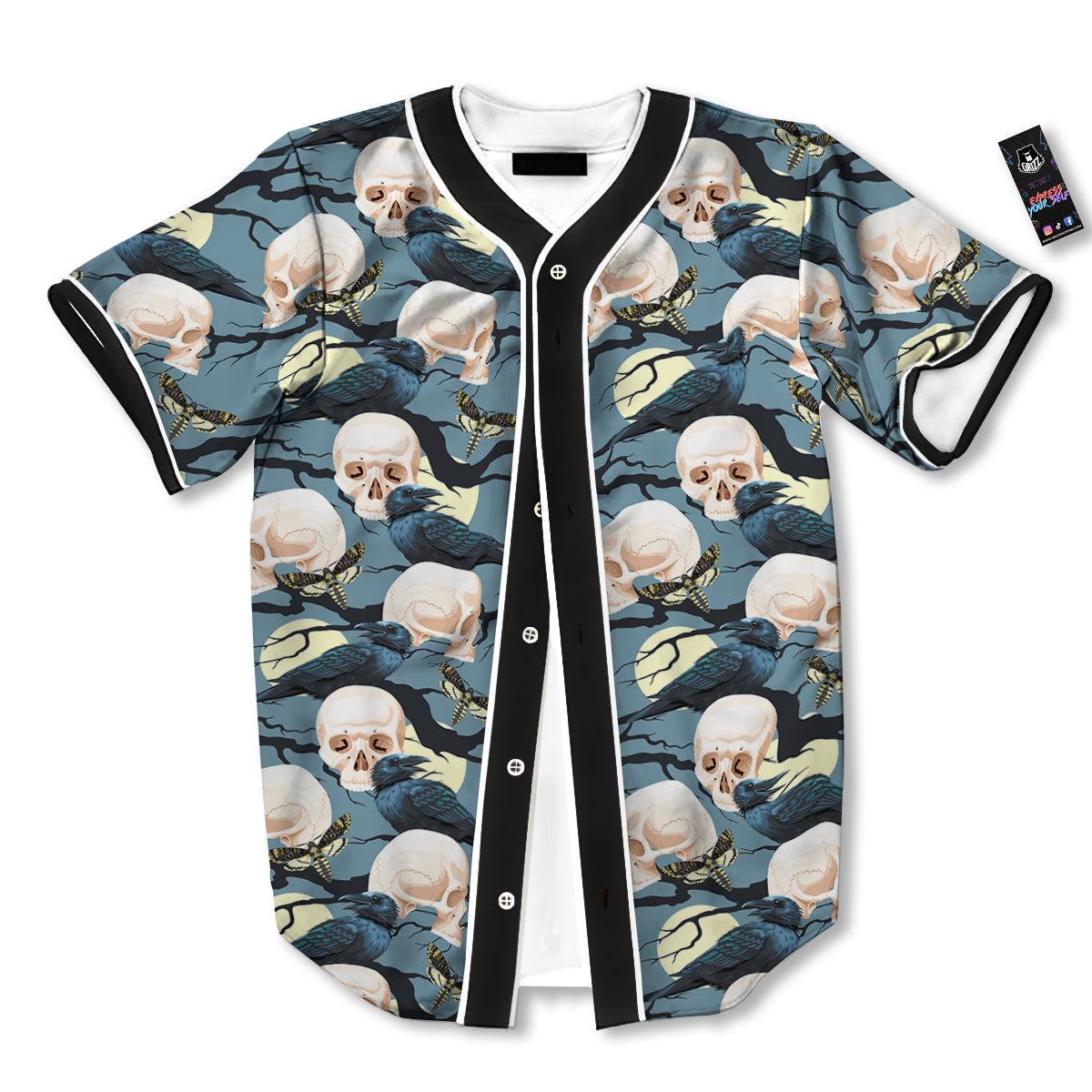Raven Skull Print Pattern Baseball Jersey-grizzshop