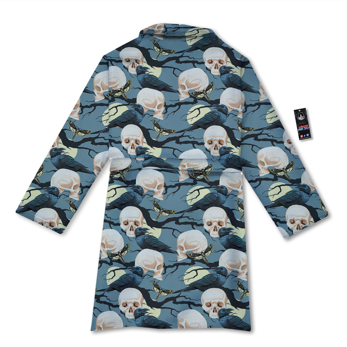 Raven Skull Print Pattern Bathrobe-grizzshop