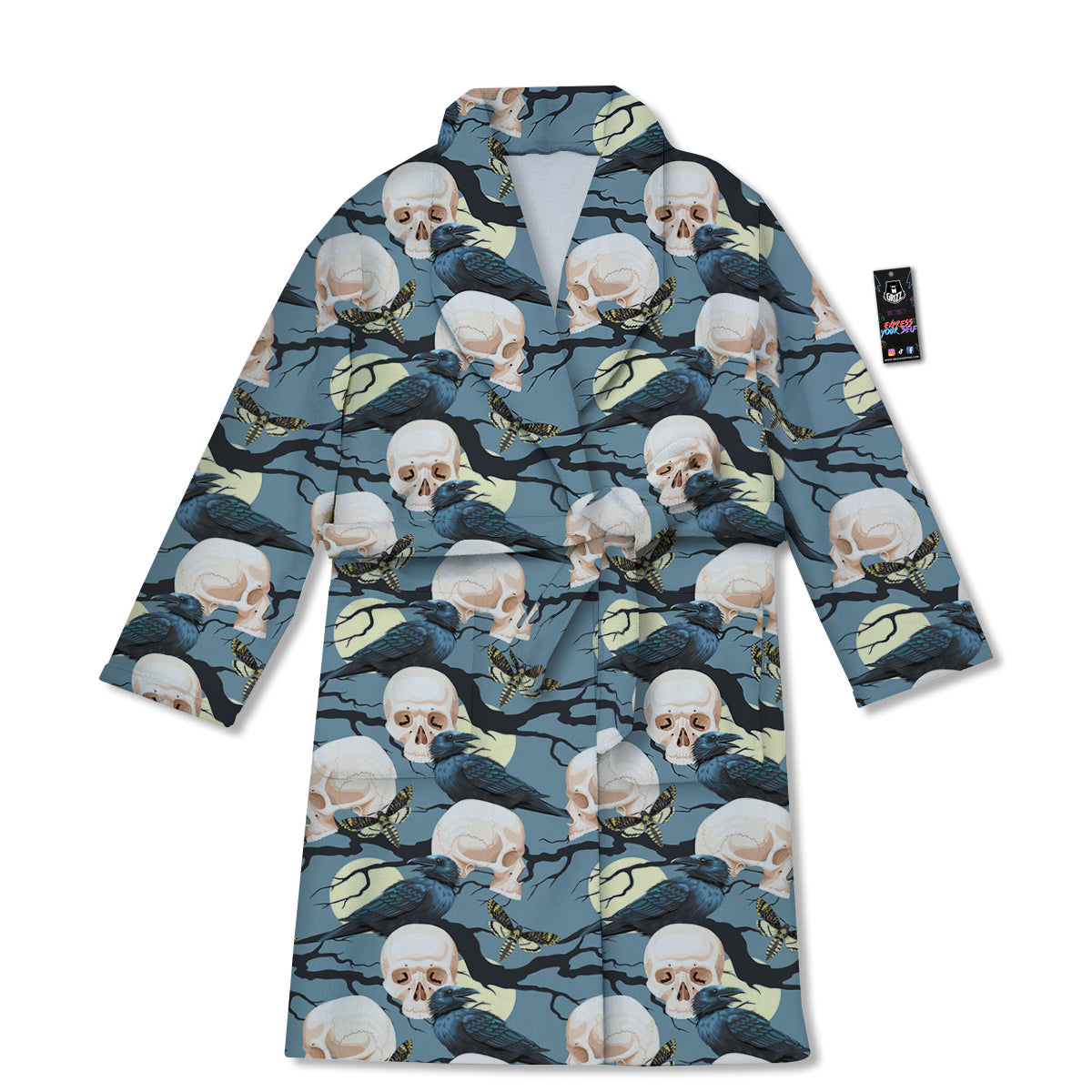 Raven Skull Print Pattern Bathrobe-grizzshop