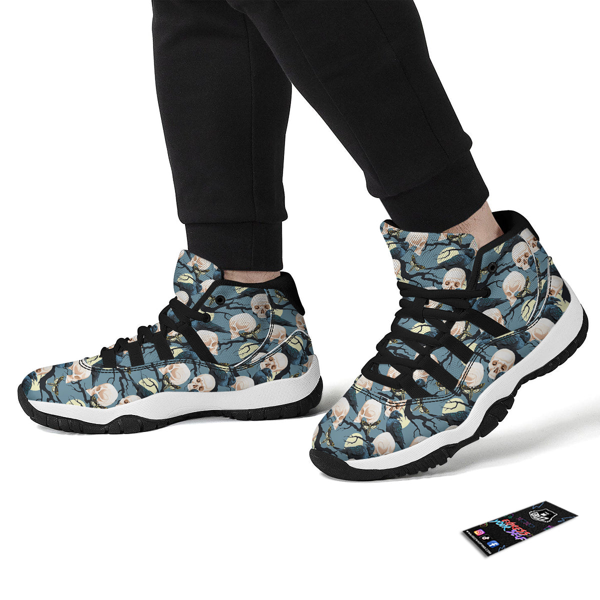 Raven Skull Print Pattern Black Bball Shoes-grizzshop