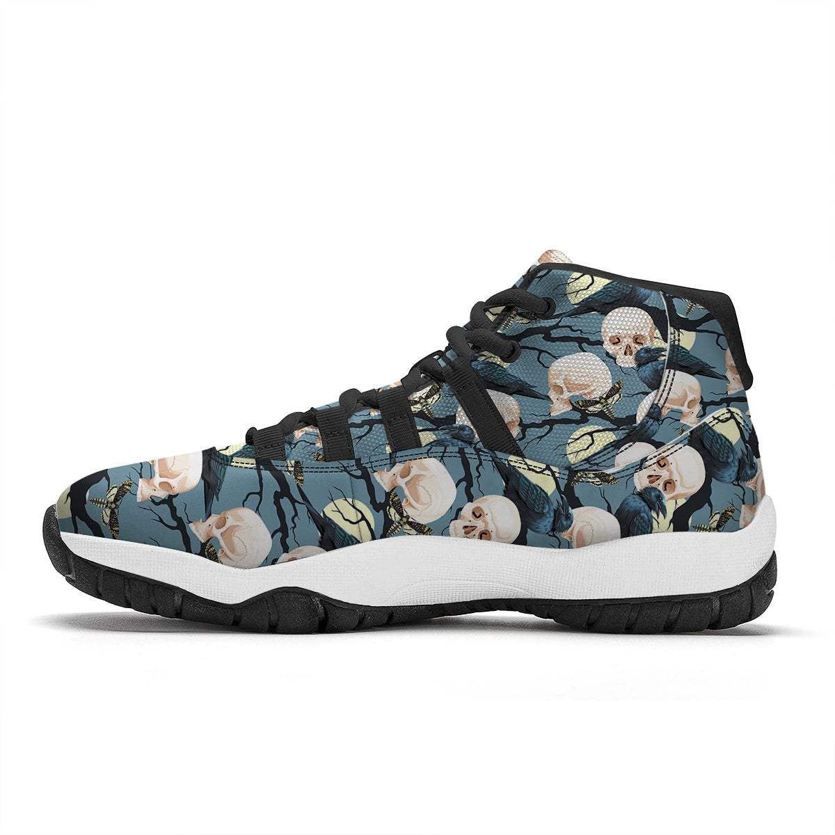 Raven Skull Print Pattern Black Bball Shoes-grizzshop