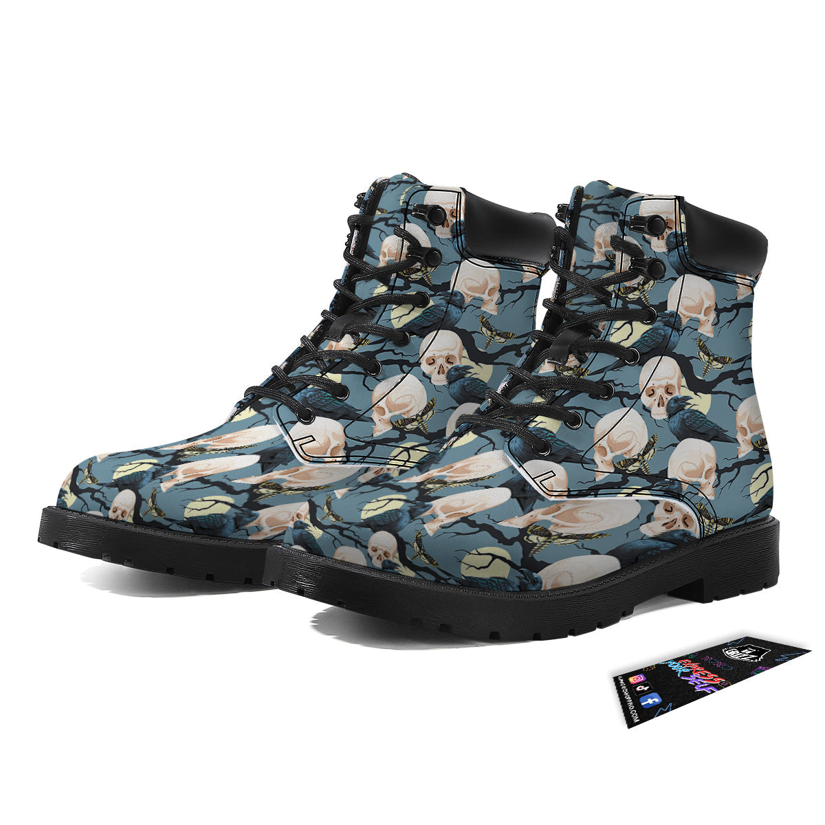 Raven Skull Print Pattern Boots-grizzshop