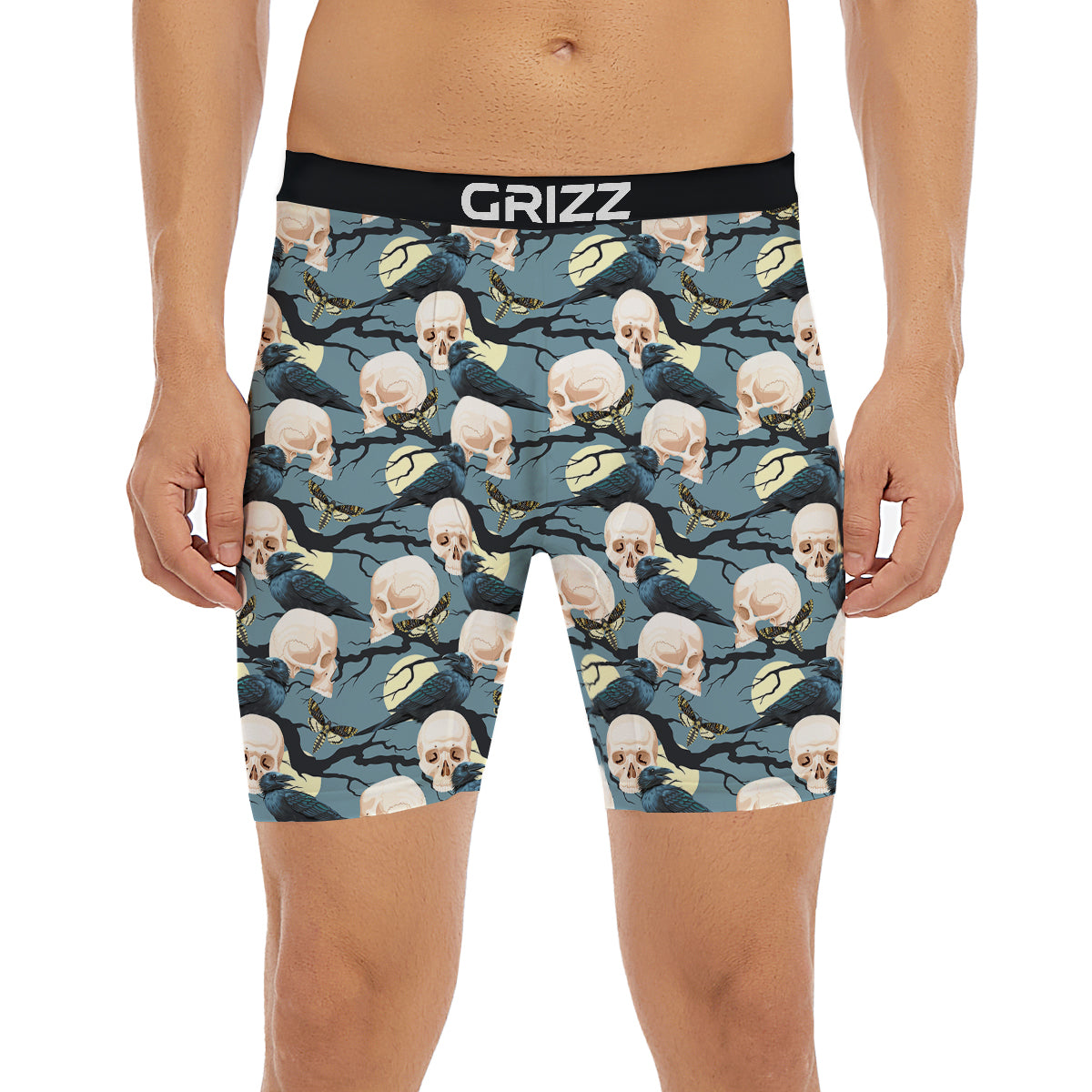 Raven Skull Print Pattern Boxer Briefs-grizzshop