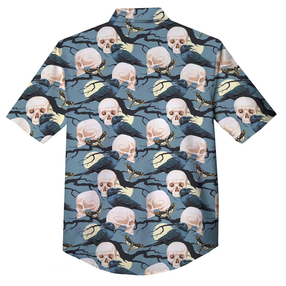 Raven Skull Print Pattern Button Up Shirt-grizzshop