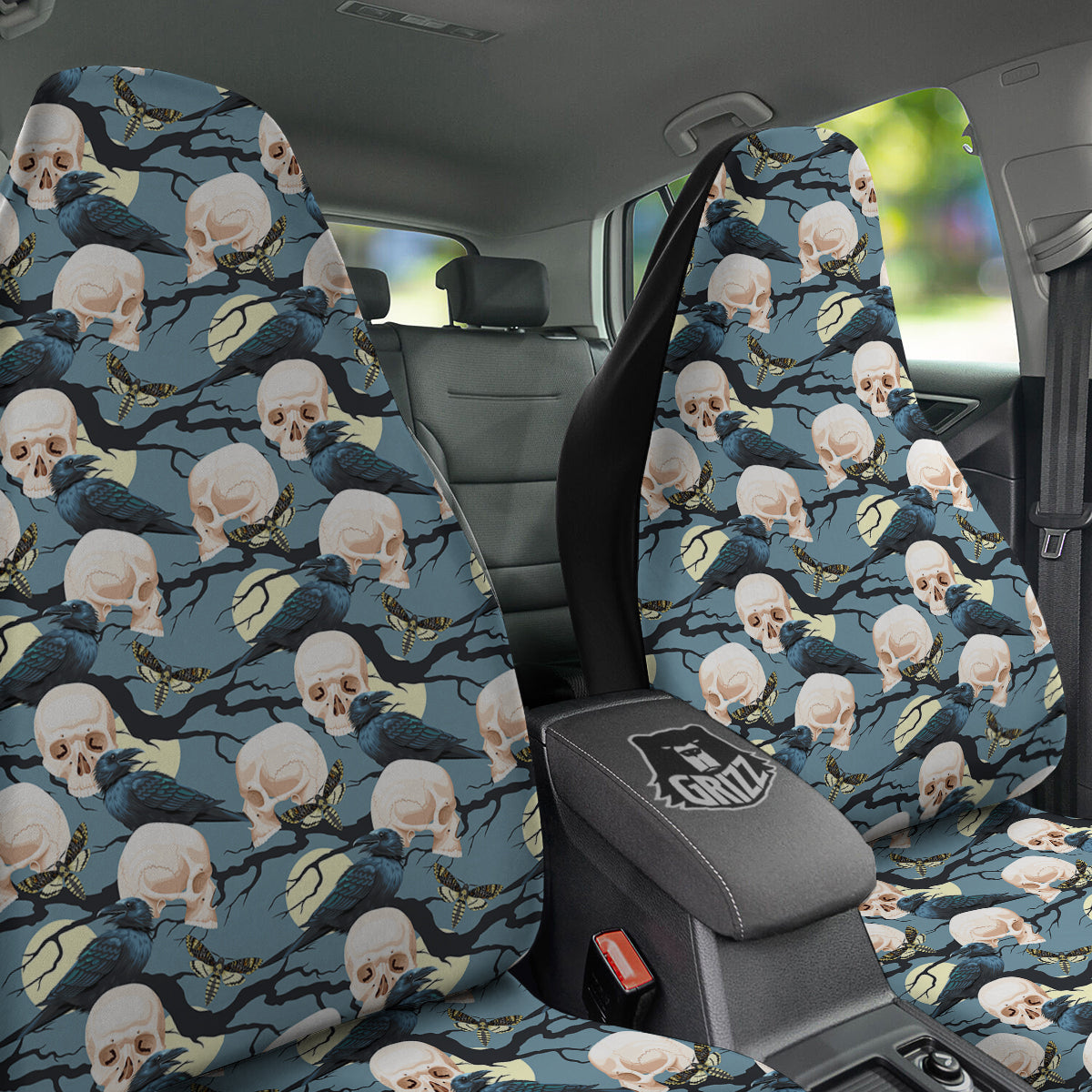 Raven Skull Print Pattern Car Seat Covers-grizzshop