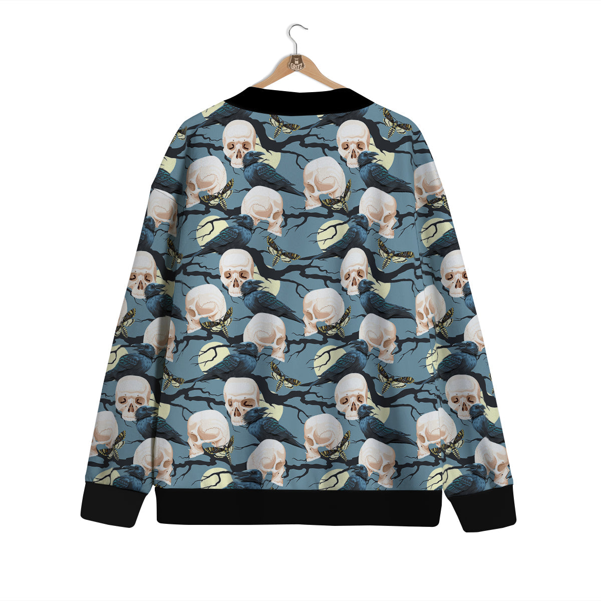 Raven Skull Print Pattern Cardigan-grizzshop