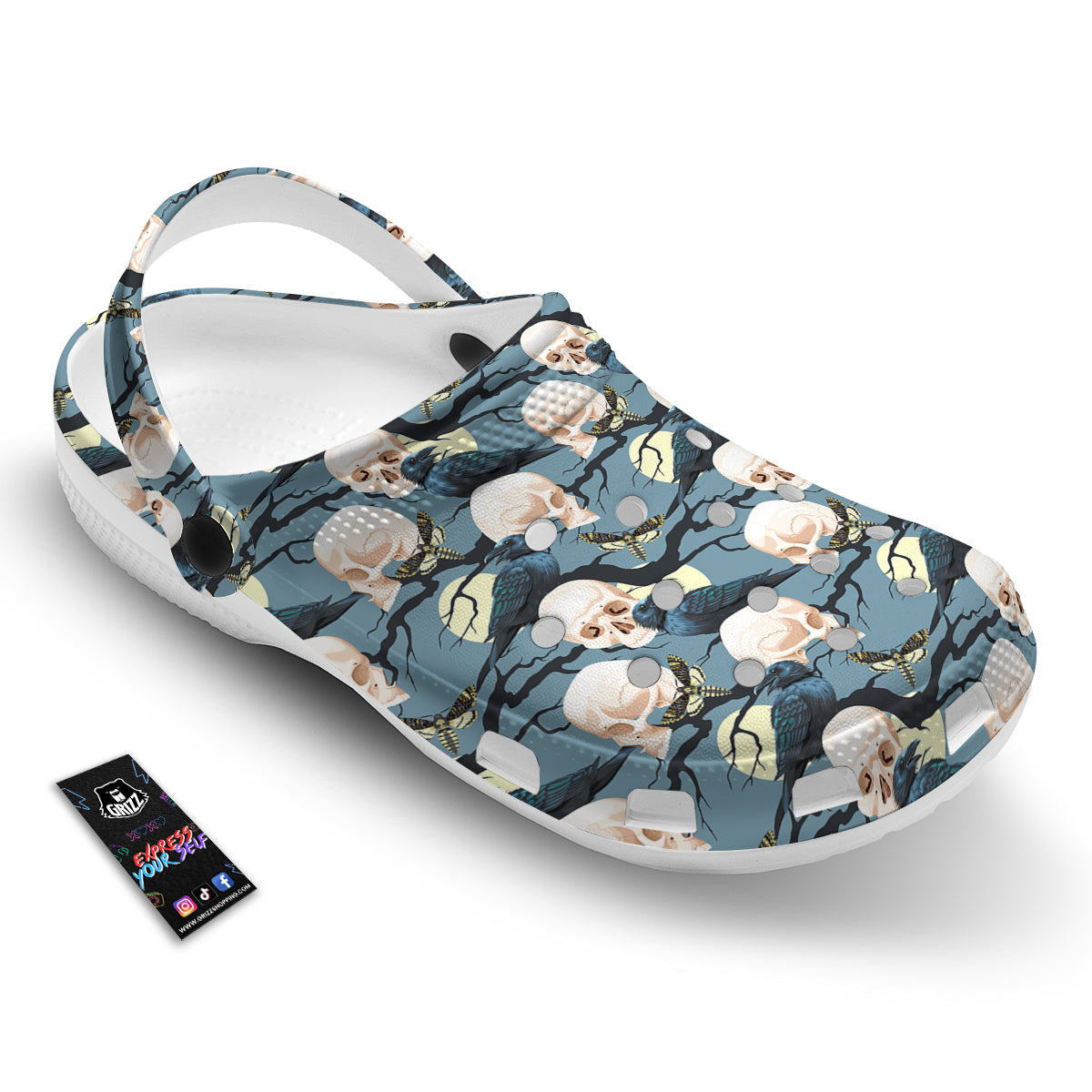 Raven Skull Print Pattern Clog-grizzshop