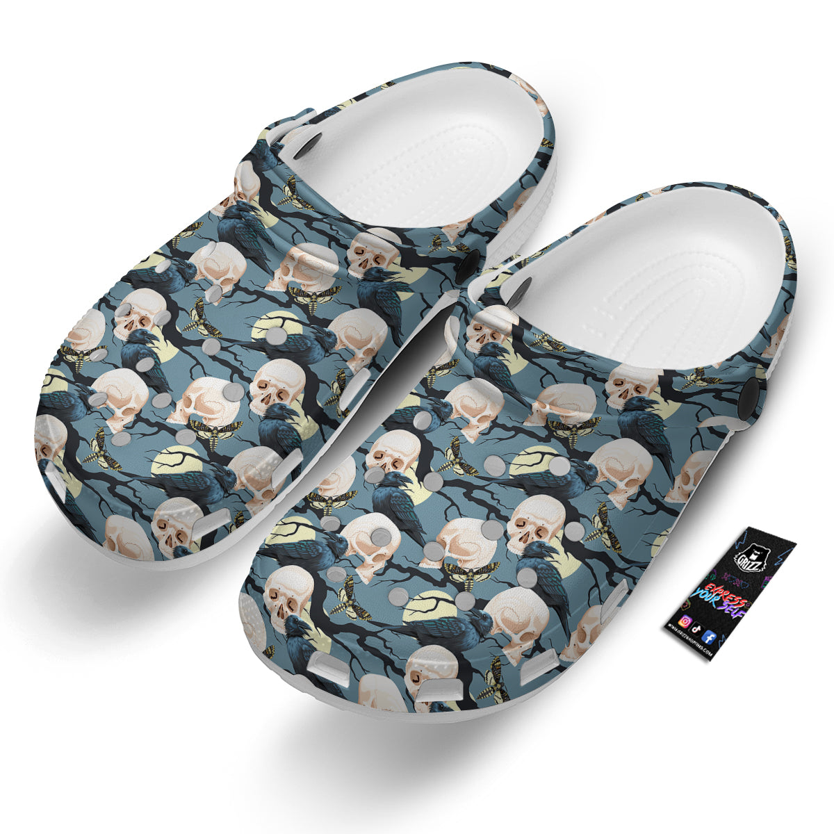 Raven Skull Print Pattern Clog-grizzshop