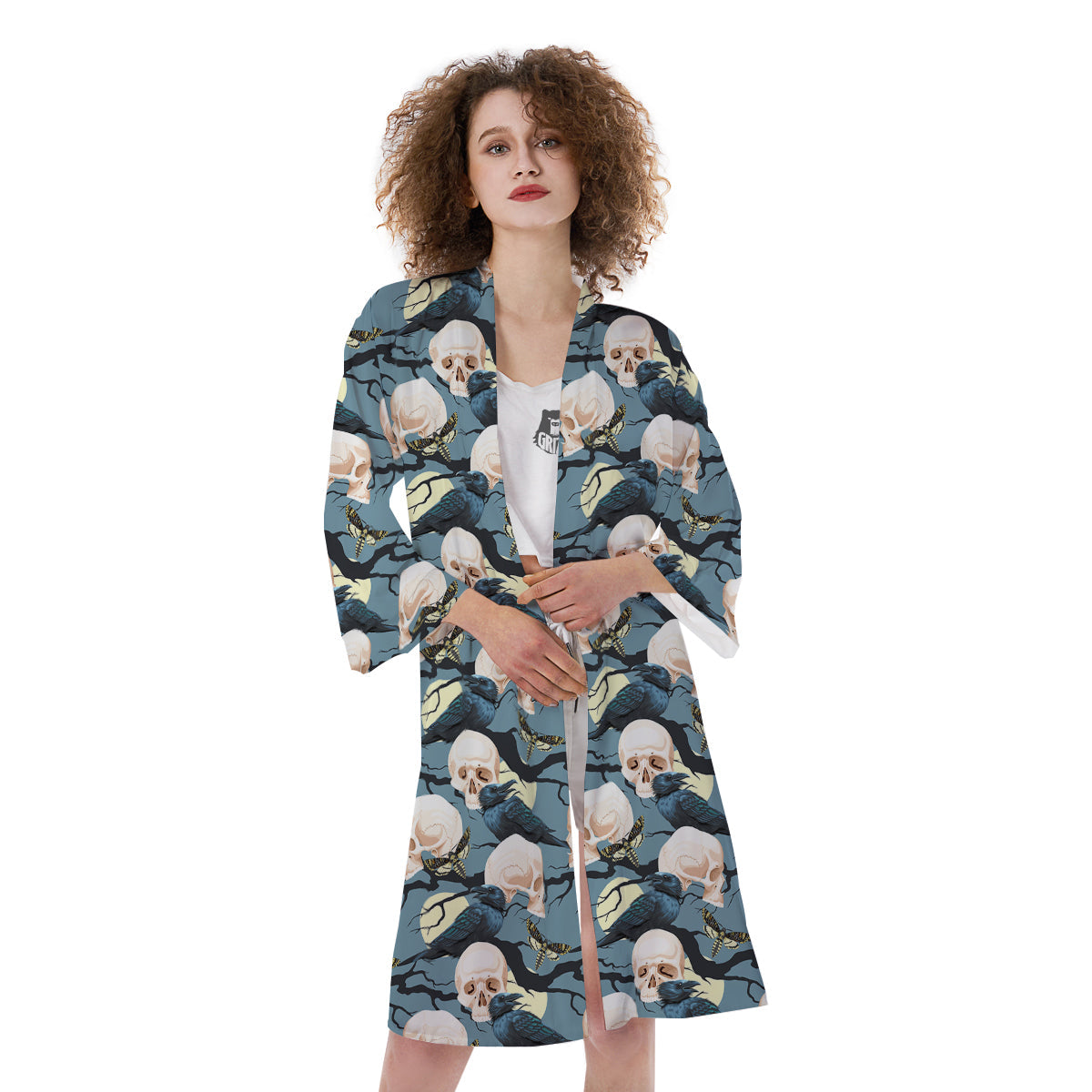 Raven Skull Print Pattern Kimono-grizzshop