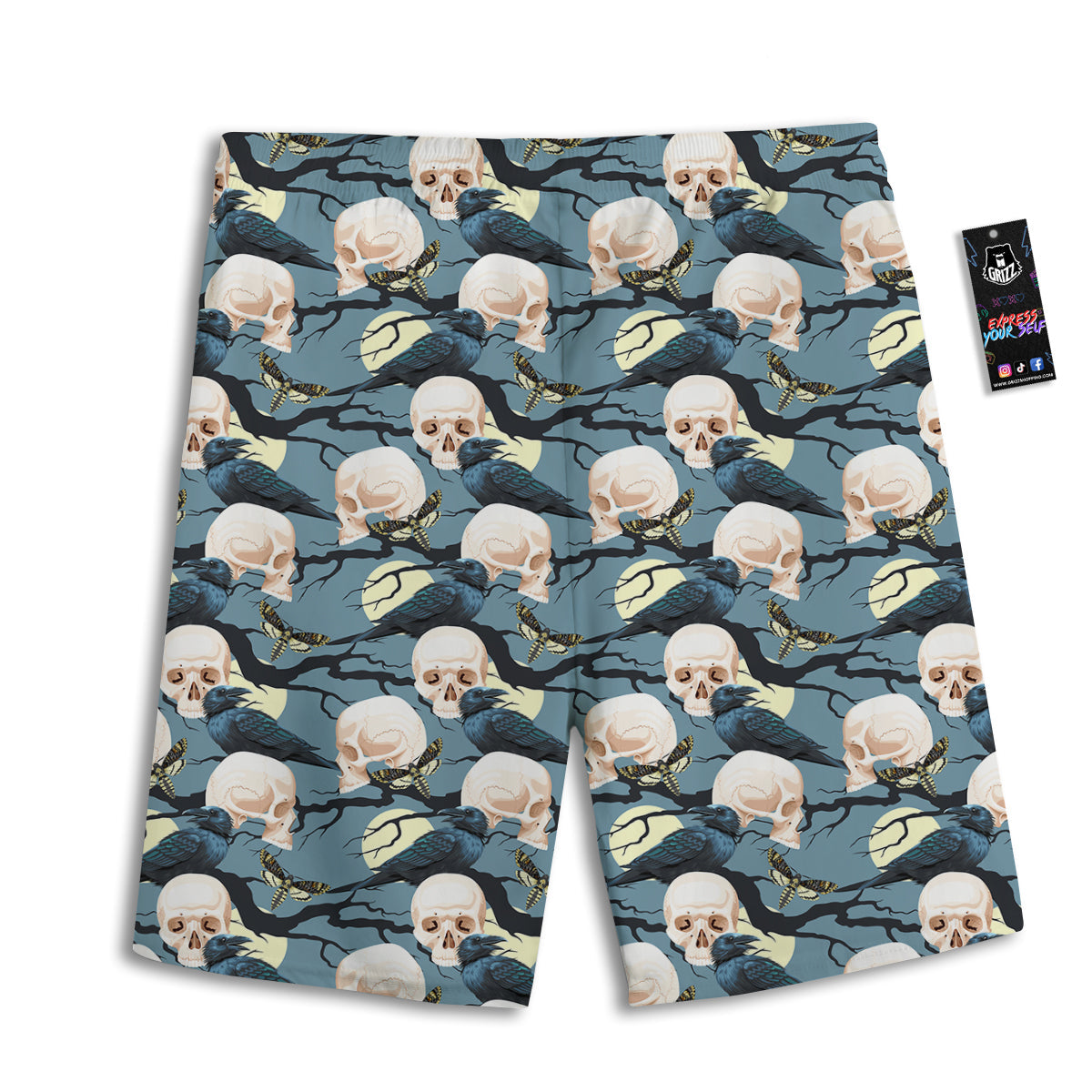 Raven Skull Print Pattern Men's Athletic Shorts