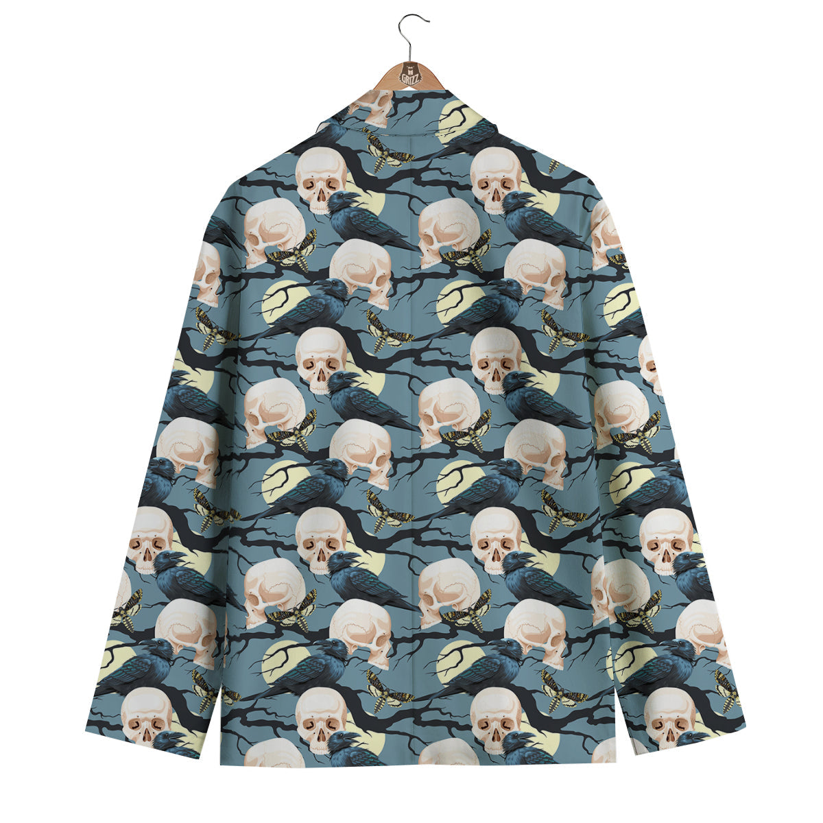 Raven Skull Print Pattern Men's Blazer-grizzshop