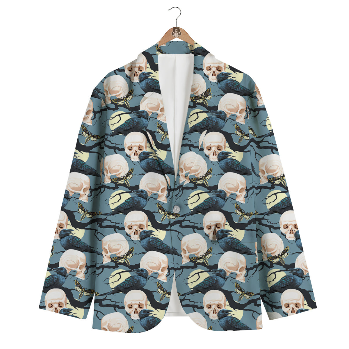 Raven Skull Print Pattern Men's Blazer-grizzshop