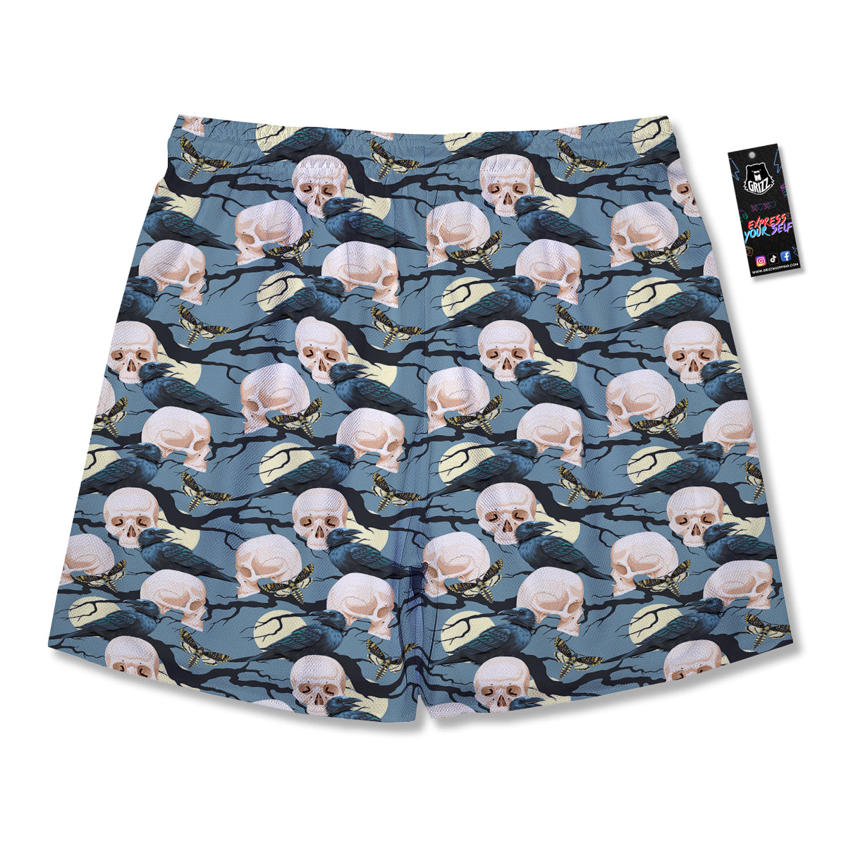 Raven Skull Print Pattern Men's Running Shorts-grizzshop