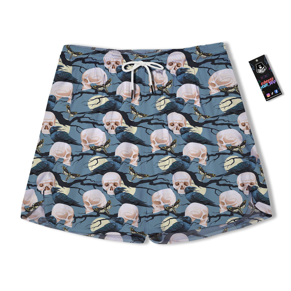 Raven Skull Print Pattern Men's Running Shorts-grizzshop