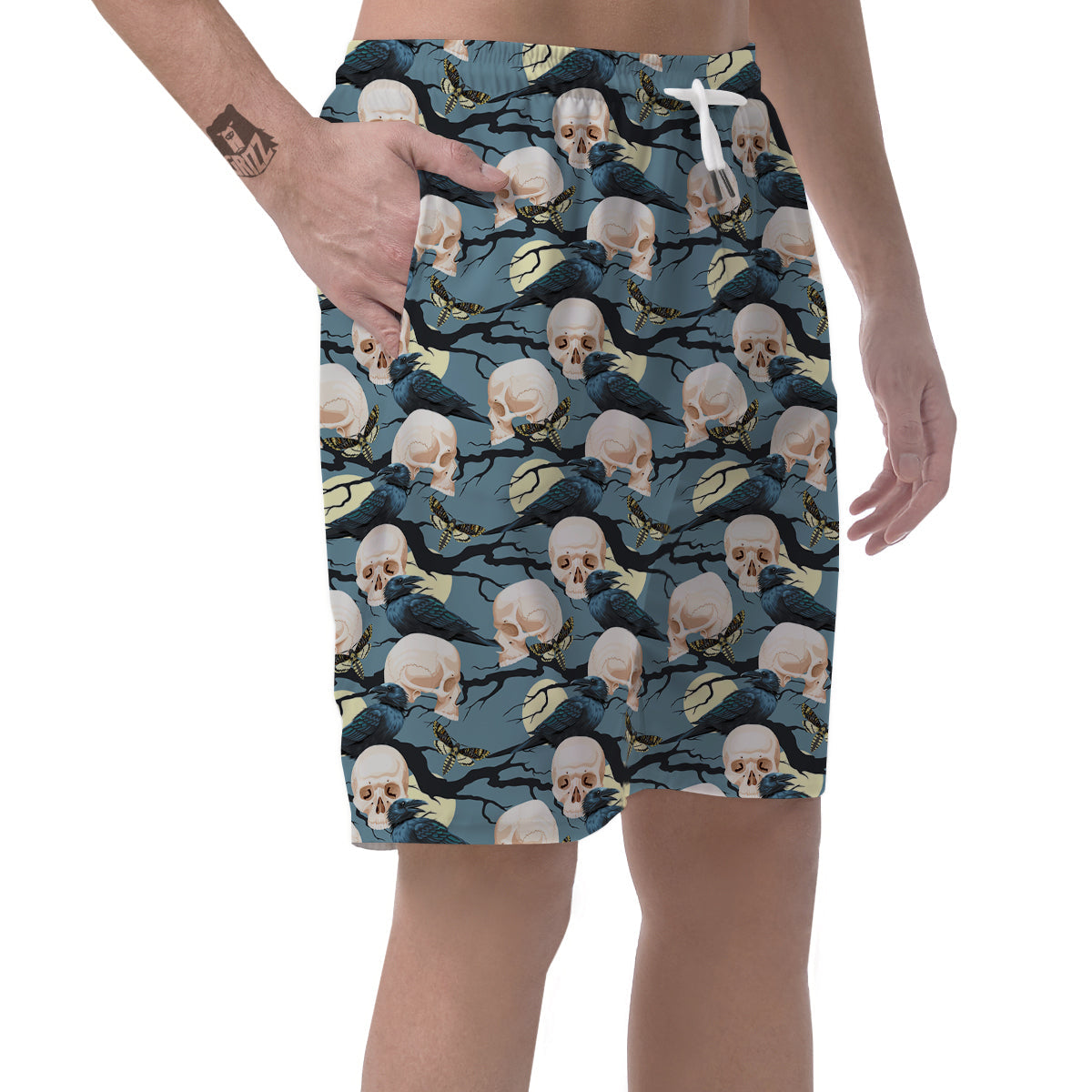 Raven Skull Print Pattern Men's Shorts-grizzshop
