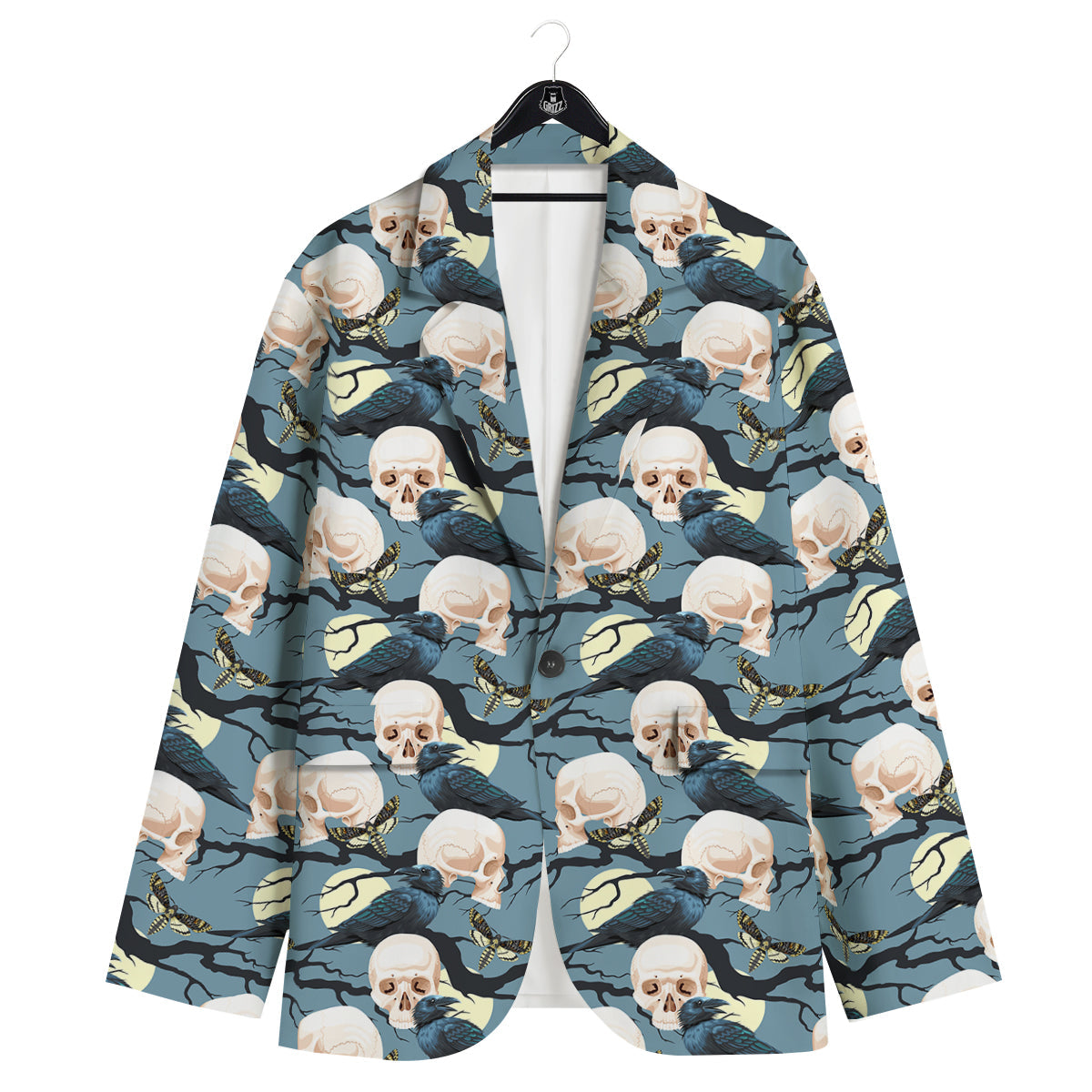 Raven Skull Print Pattern Men's Sport Coat-grizzshop