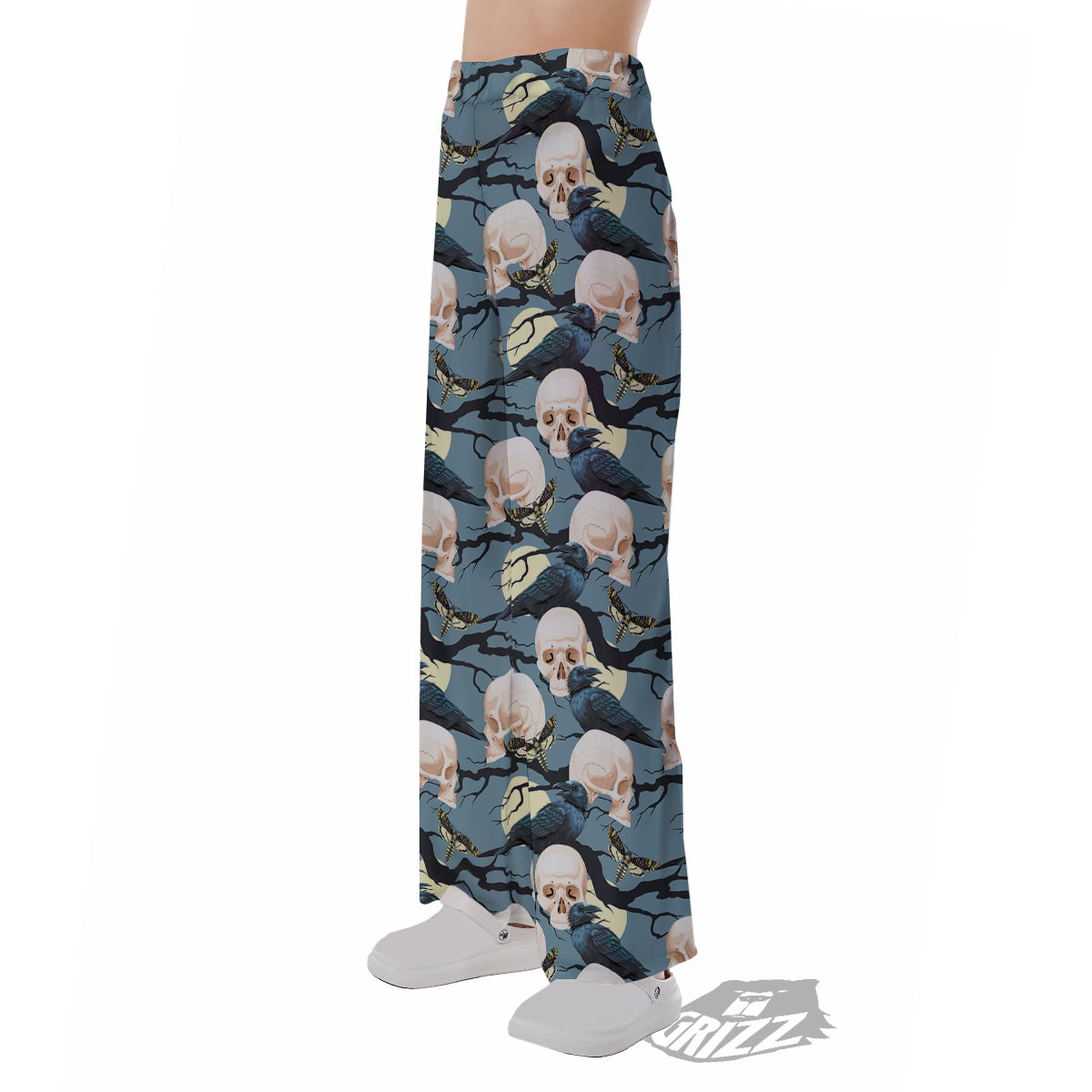 Raven Skull Print Pattern Pajama Pants-grizzshop