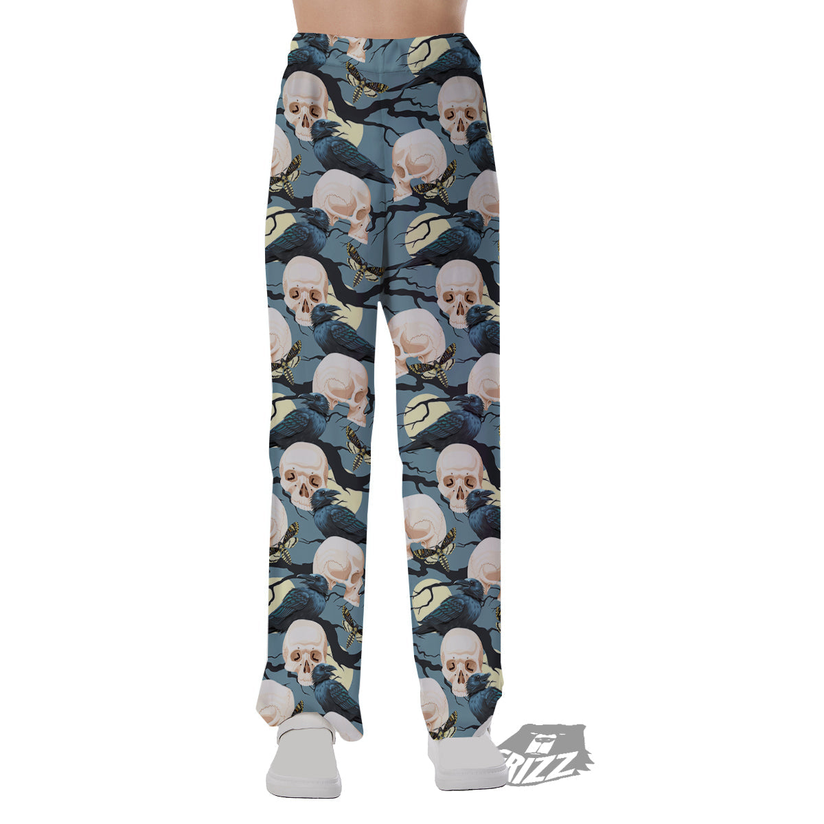Raven Skull Print Pattern Pajama Pants-grizzshop