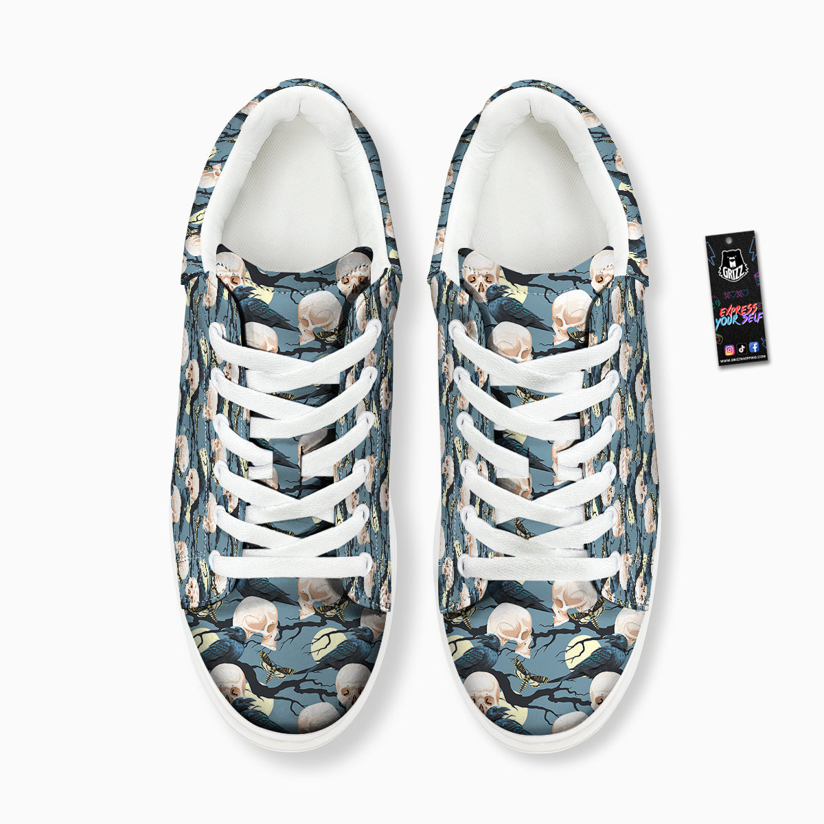 Raven Skull Print Pattern Platform Shoes-grizzshop