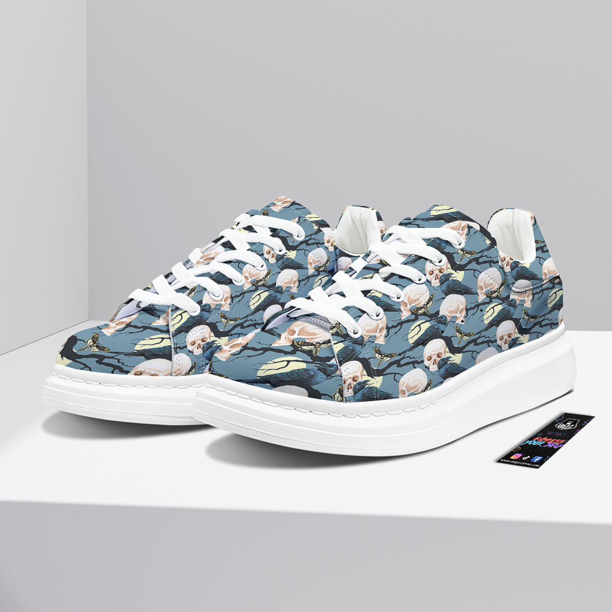 Raven Skull Print Pattern Platform Shoes-grizzshop
