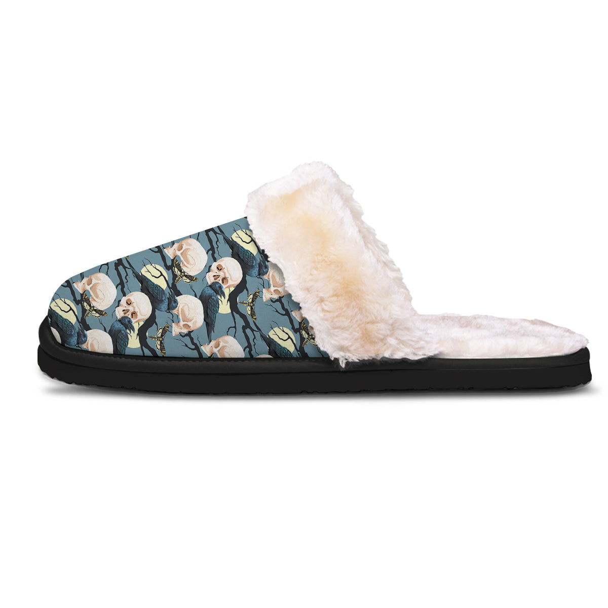 Raven Skull Print Pattern Slippers-grizzshop