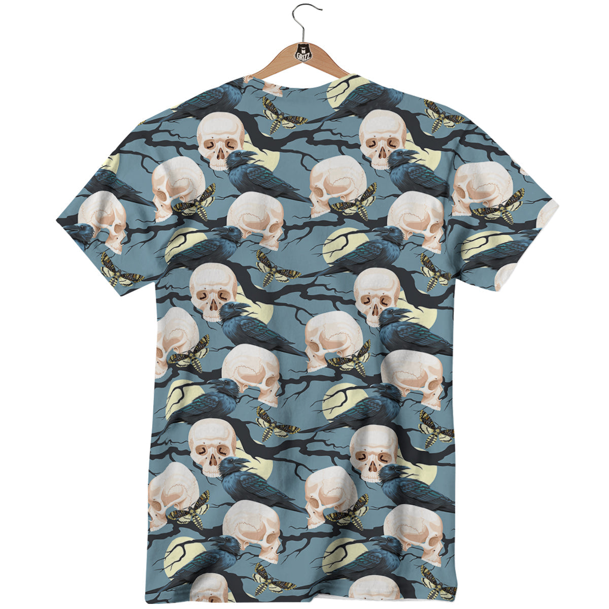 Raven Skull Print Pattern T-Shirt-grizzshop