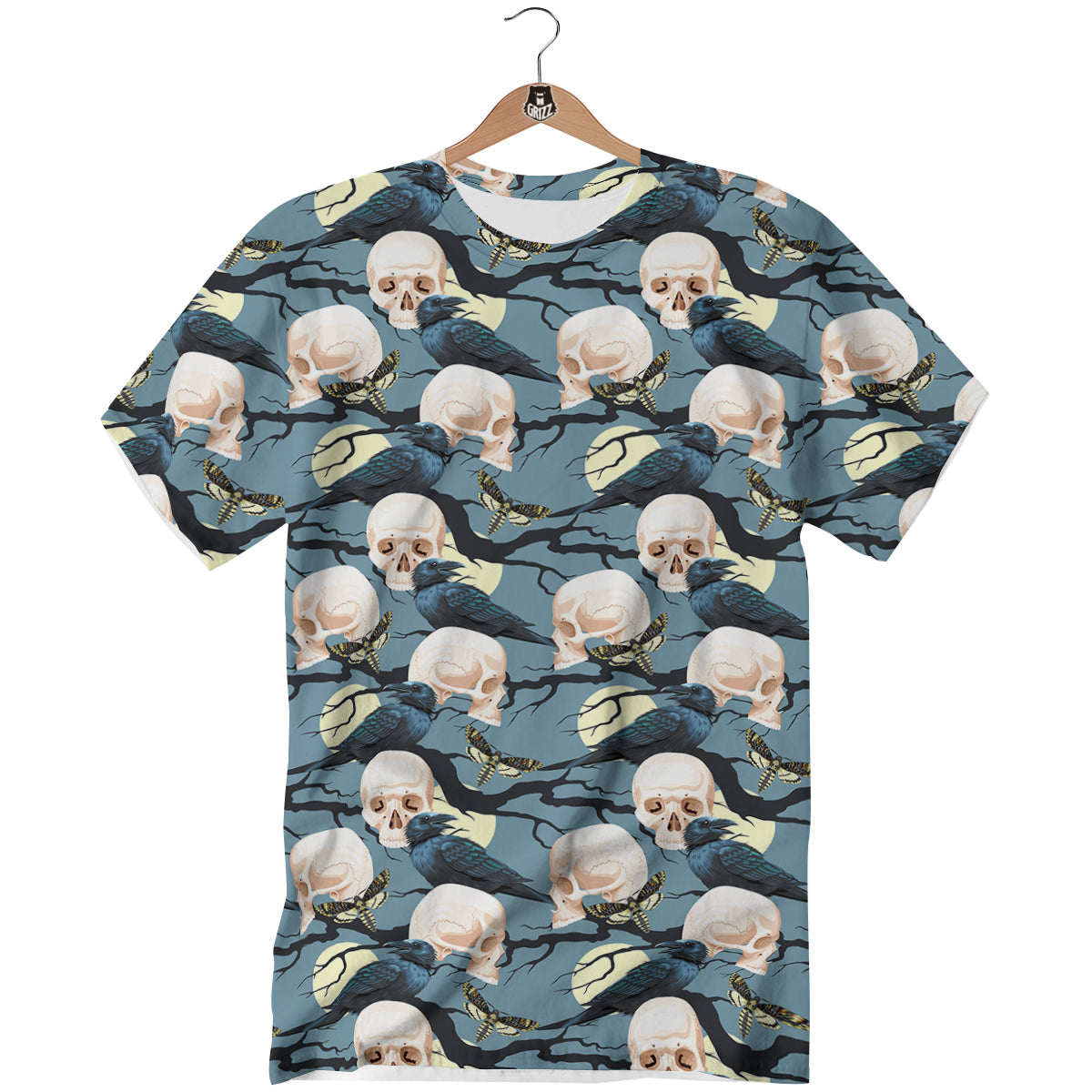 Raven Skull Print Pattern T-Shirt-grizzshop