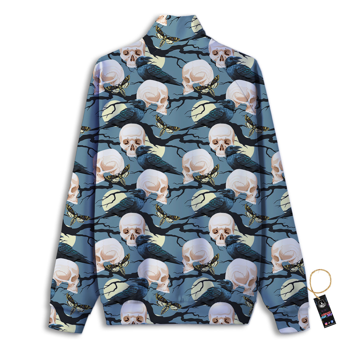 Raven Skull Print Pattern Track Jacket-grizzshop
