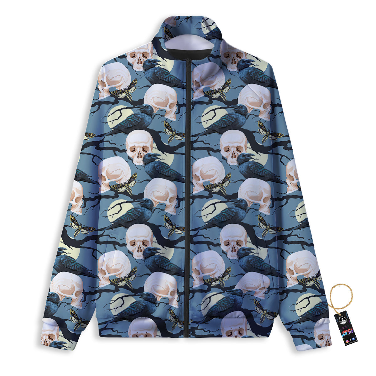Raven Skull Print Pattern Track Jacket-grizzshop