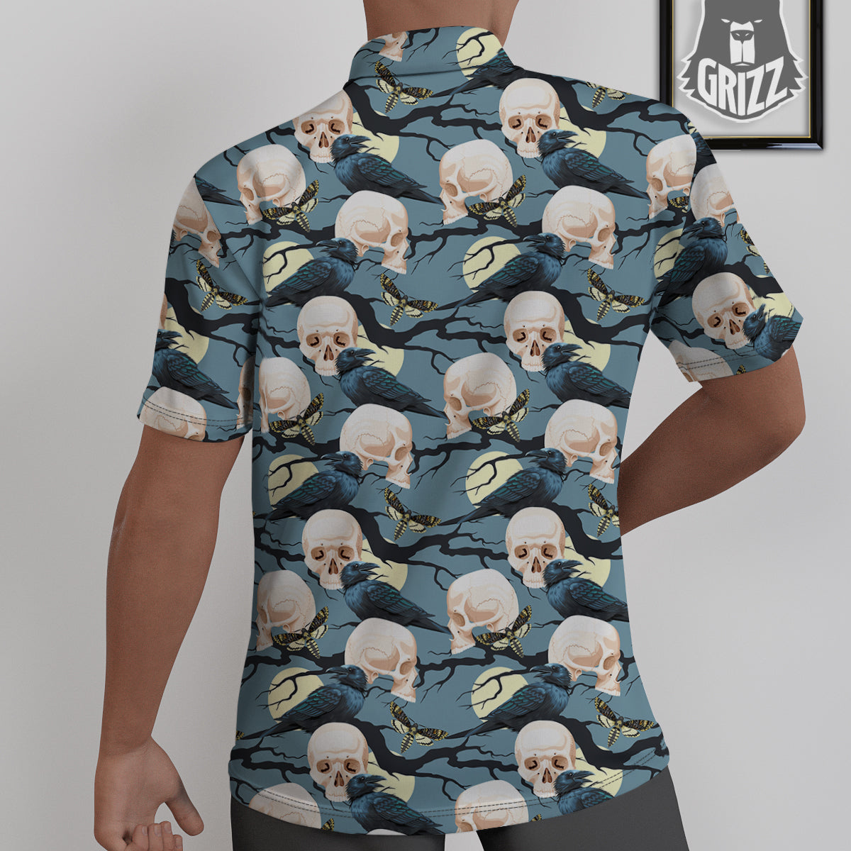 Raven Skull Print Pattern Untucked Shirts-grizzshop