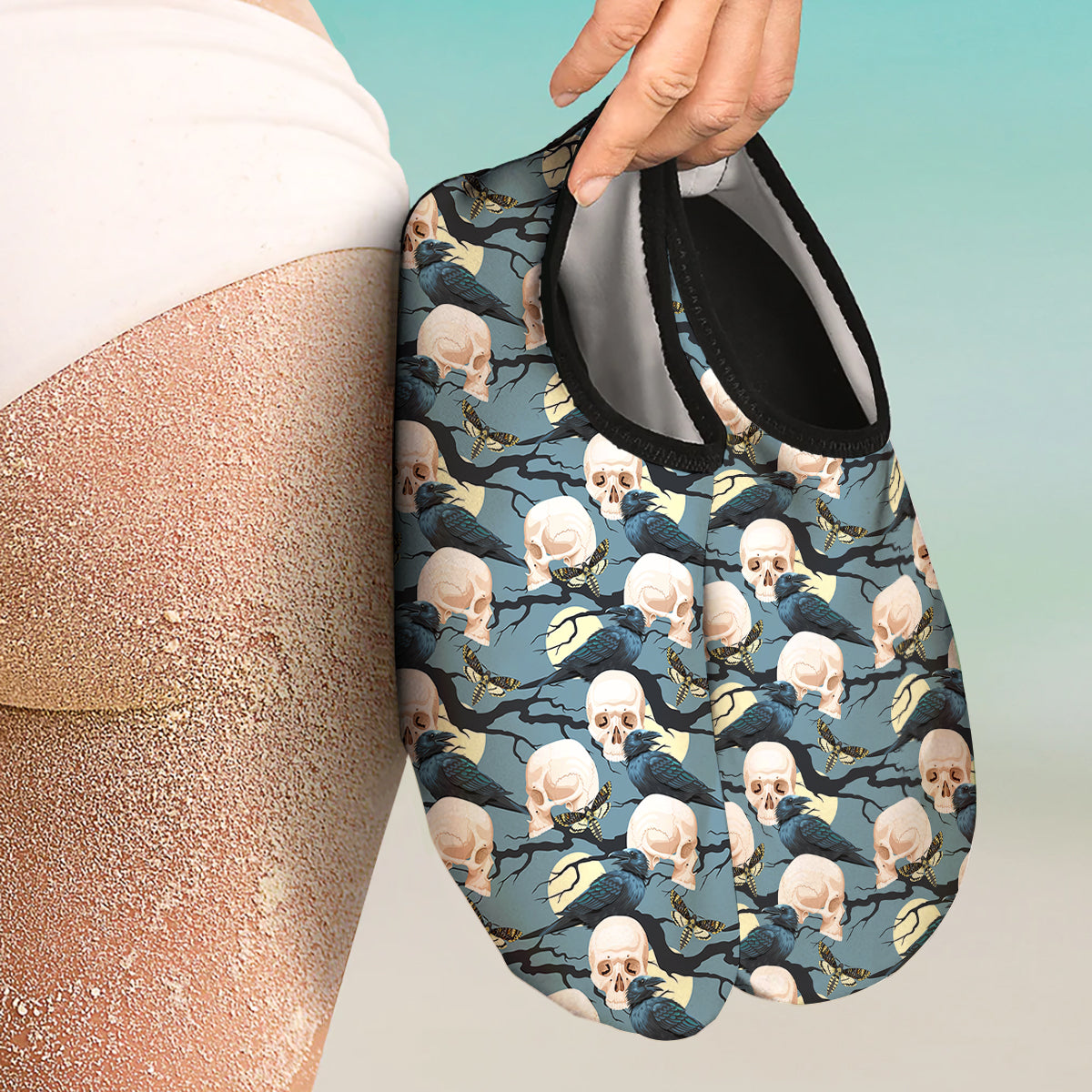 Raven Skull Print Pattern Water Shoes-grizzshop