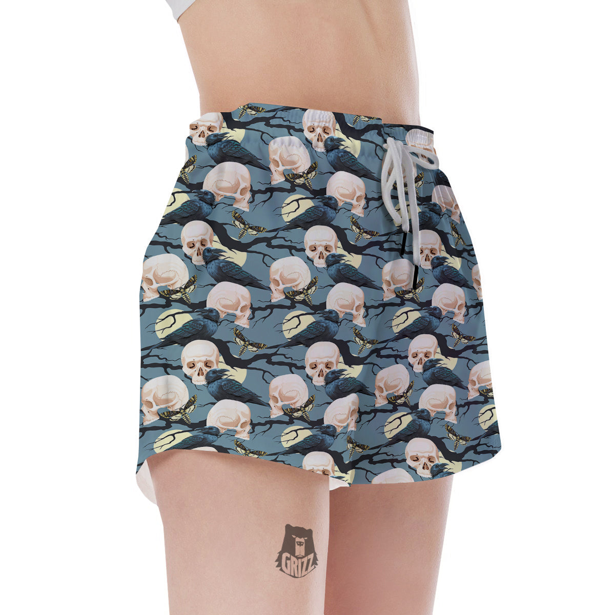 Raven Skull Print Pattern Women's Shorts-grizzshop