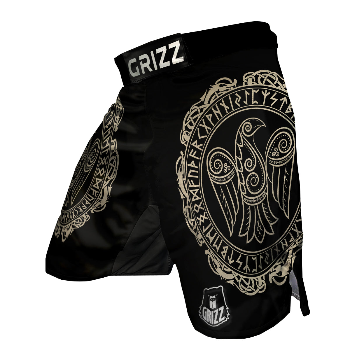 Raven Viking Odin Sword Print MMA Shorts-grizzshop