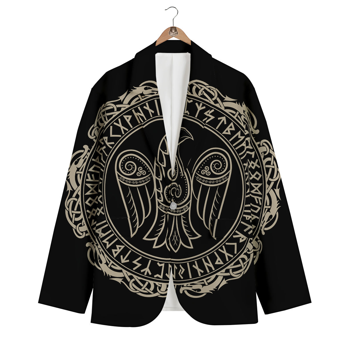 Raven Viking Odin Sword Print Men's Blazer-grizzshop