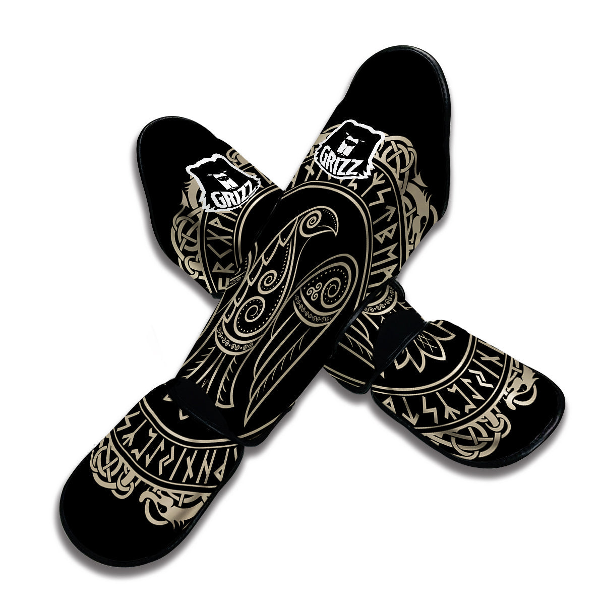 Raven Viking Odin Sword Print Muay Thai Shin Guards-grizzshop