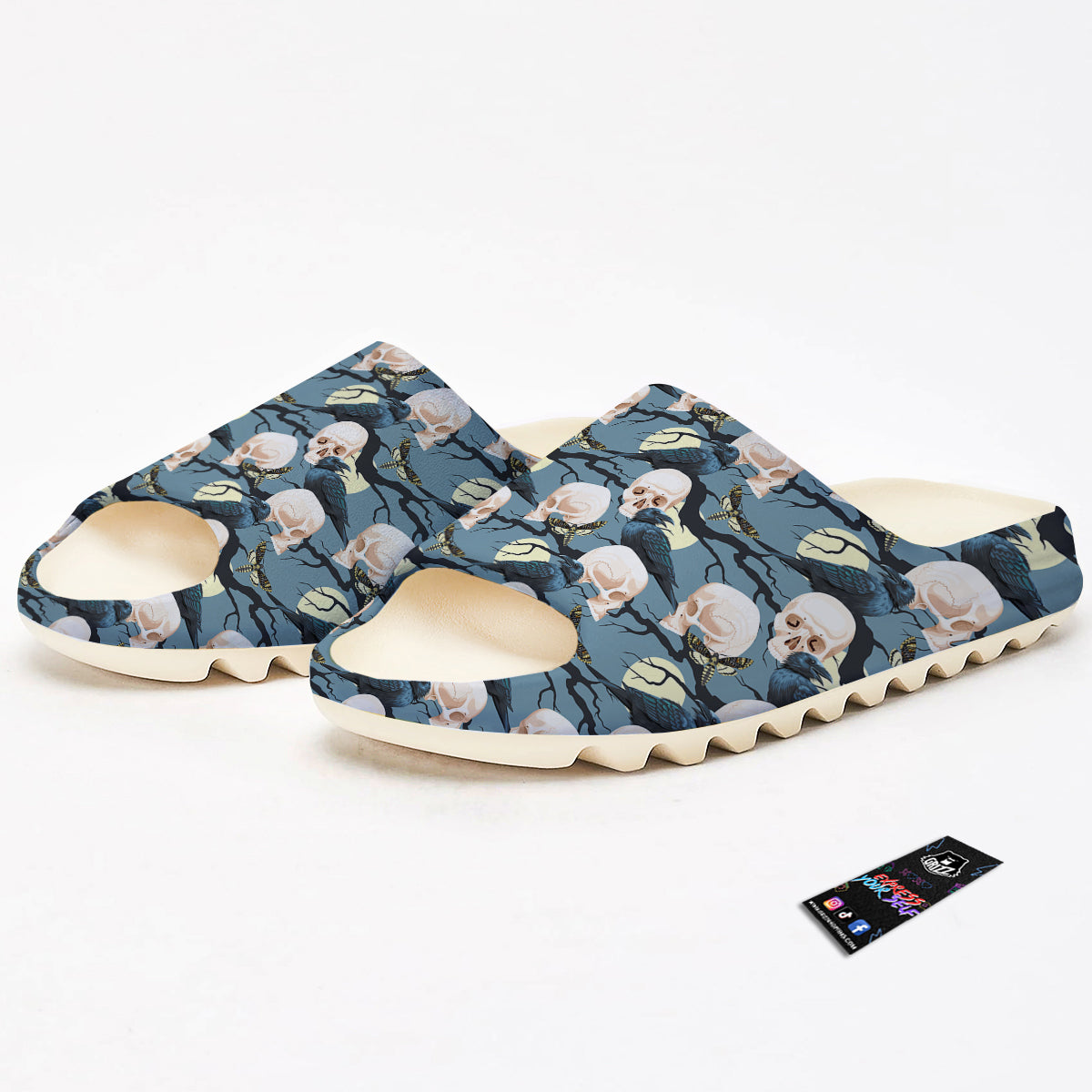 Raven Skull Print Pattern Sandals-grizzshop