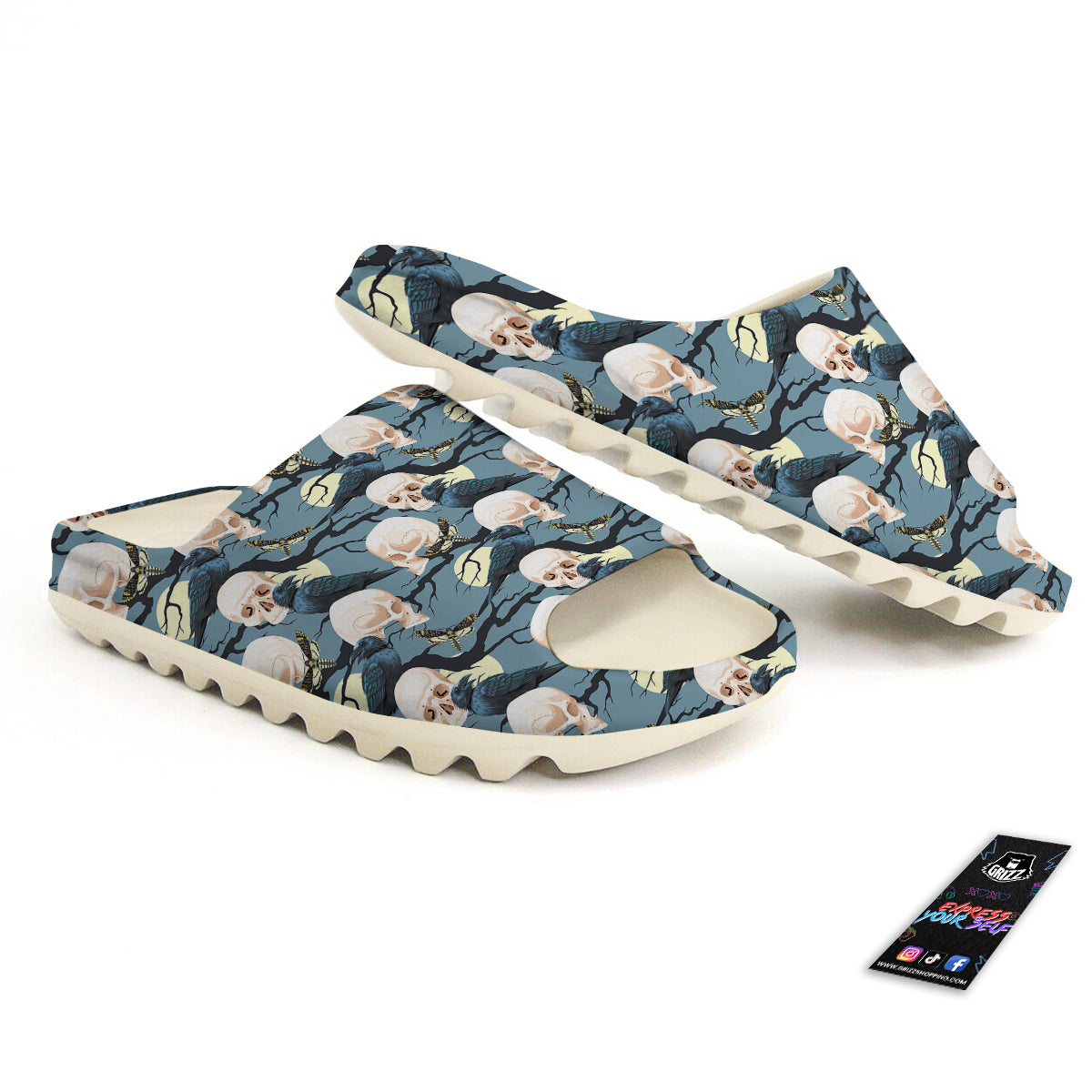 Raven Skull Print Pattern Sandals-grizzshop