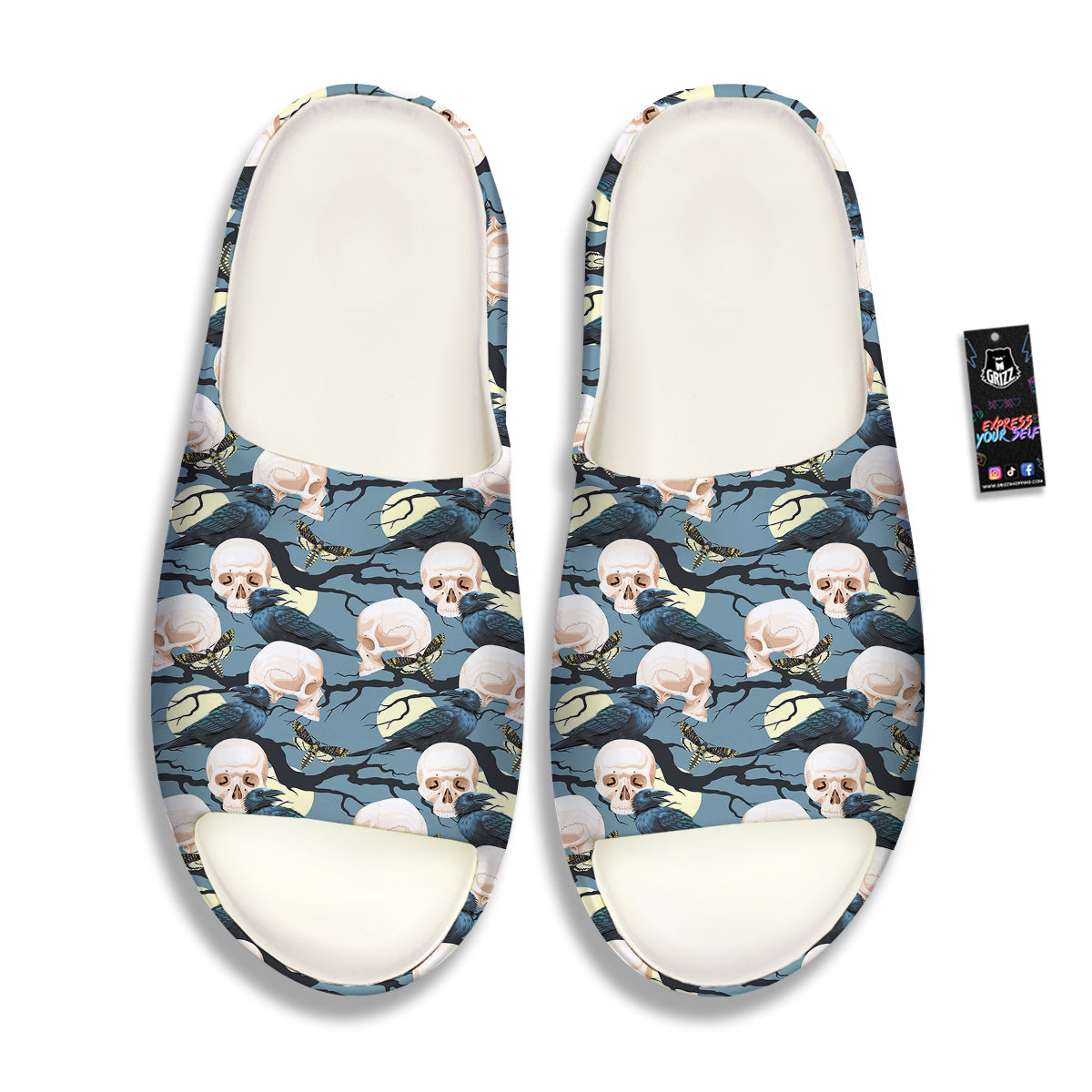 Raven Skull Print Pattern Sandals-grizzshop
