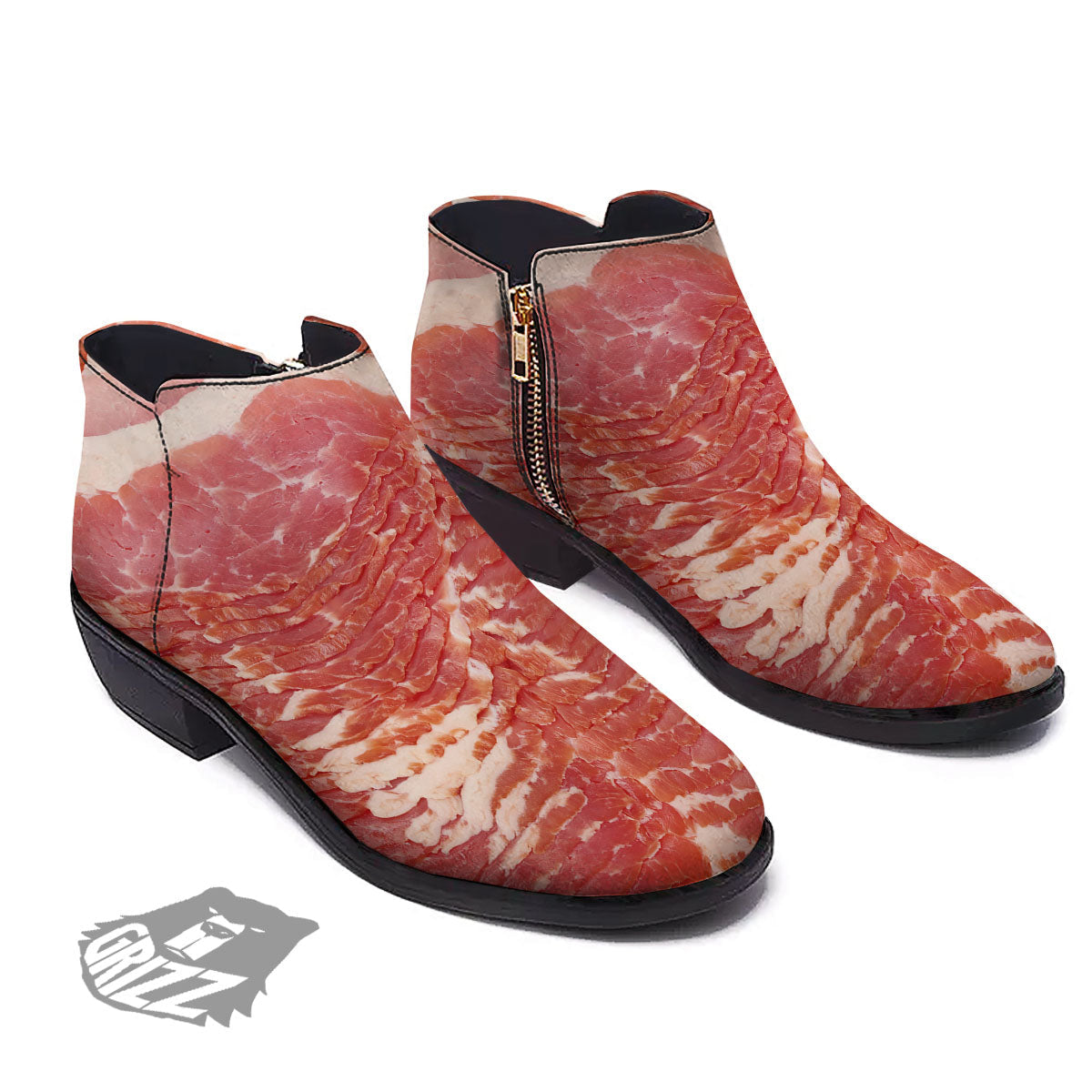 Raw Bacon Print Ankle Boots-grizzshop