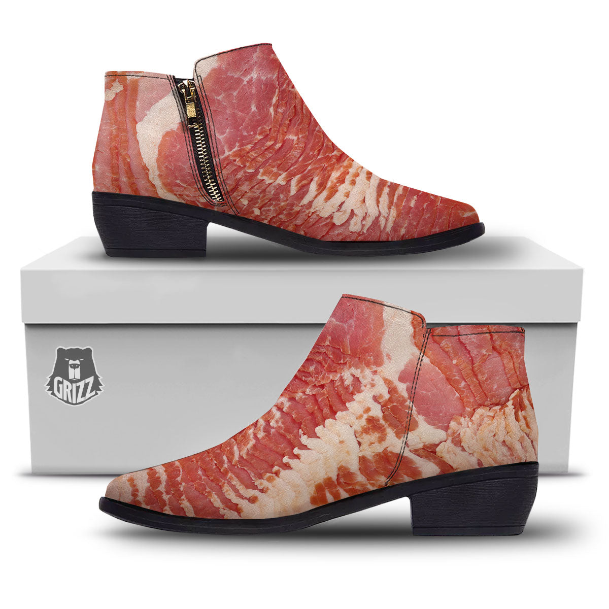 Raw Bacon Print Ankle Boots-grizzshop