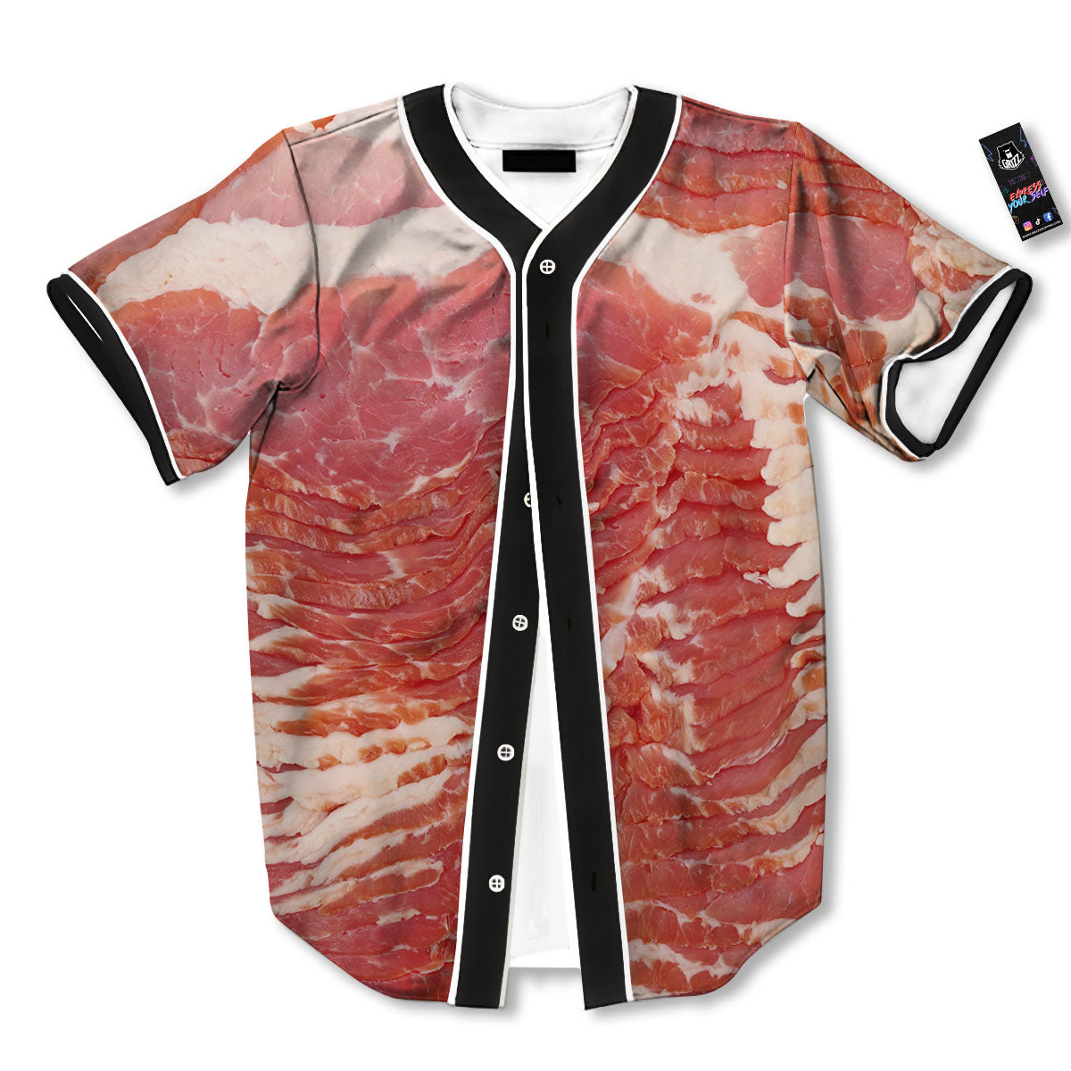Raw Bacon Print Baseball Jersey-grizzshop