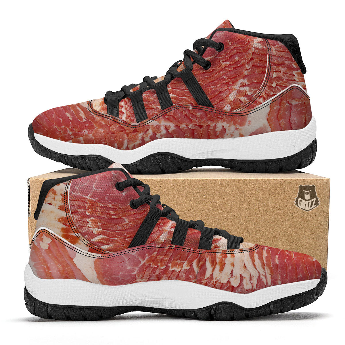 Raw Bacon Print Black Bball Shoes-grizzshop