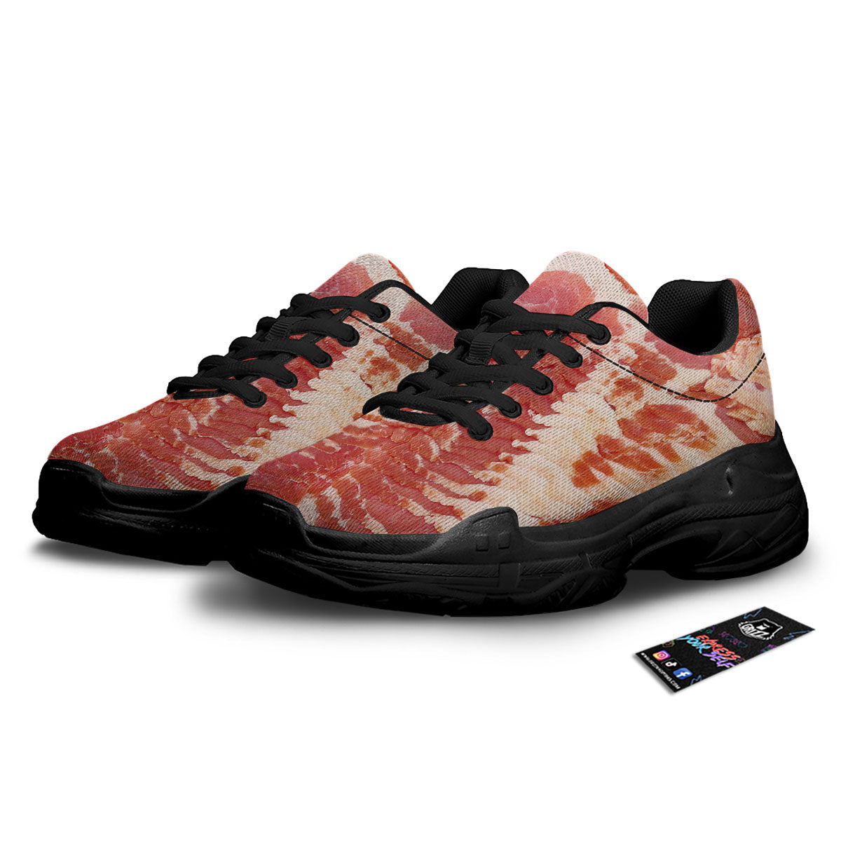 Raw Bacon Print Black Chunky Shoes-grizzshop